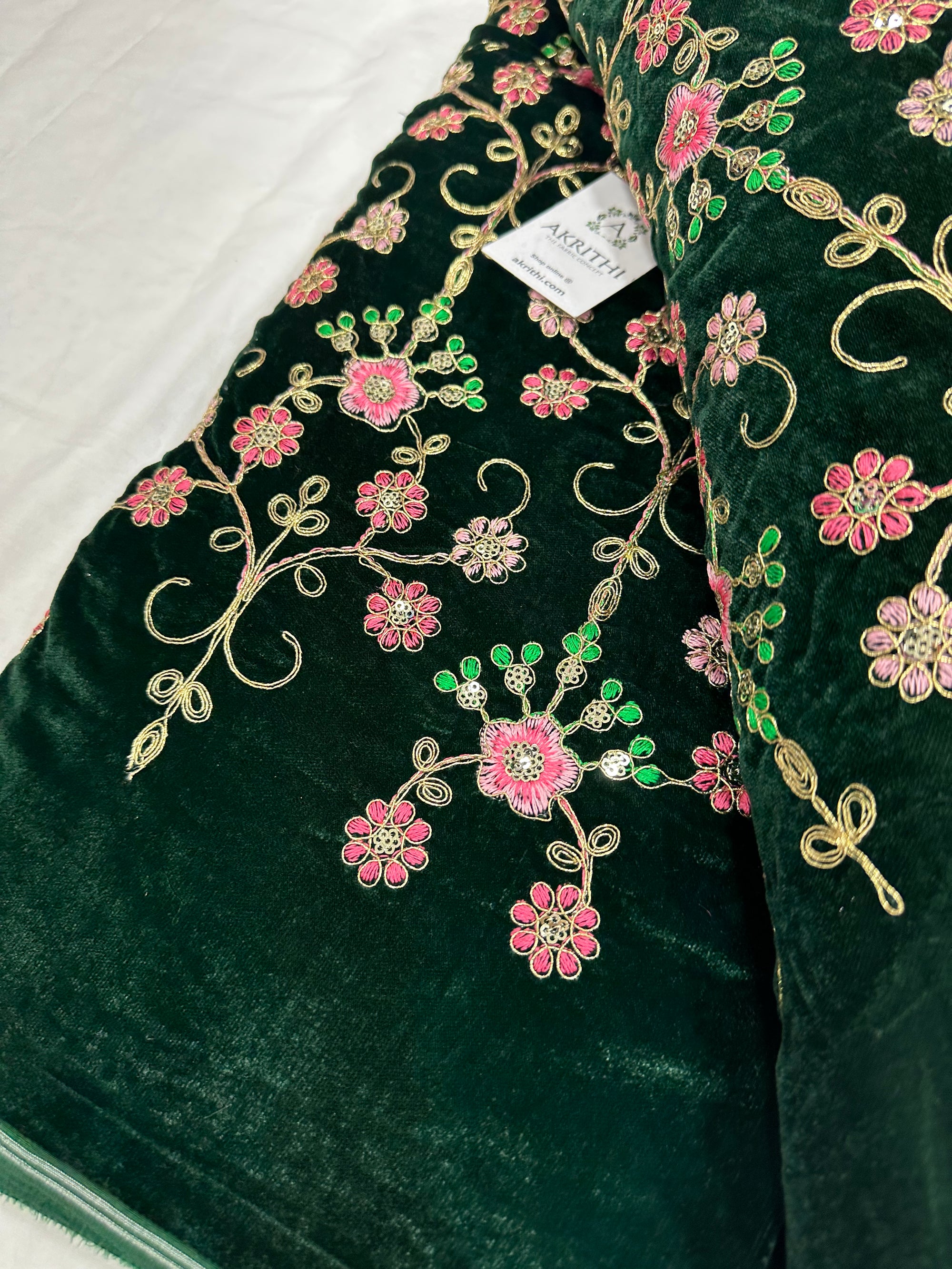Embroidery on micro velvet fabric