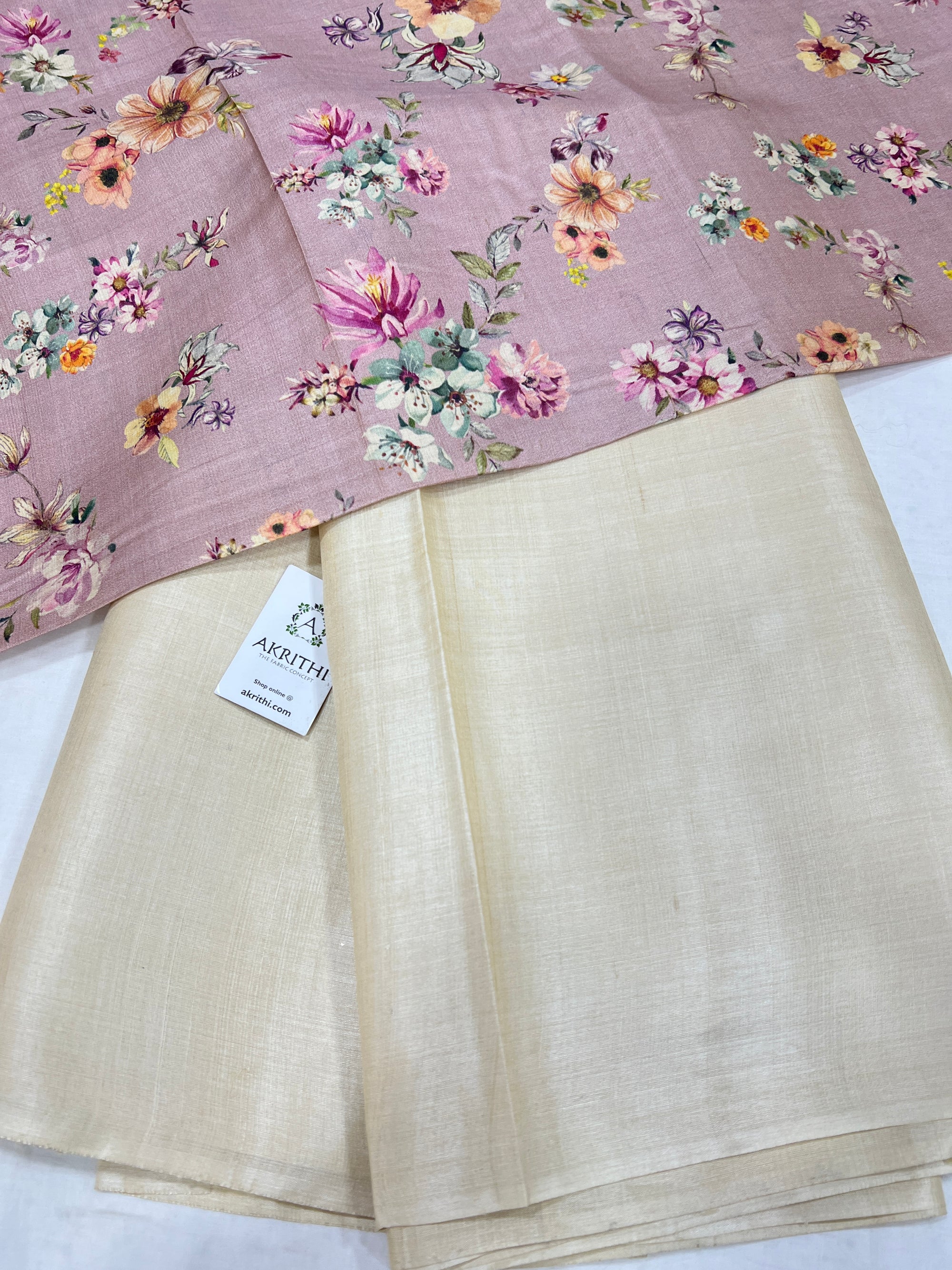 Pure tussar silk saree with printed tussar blouse