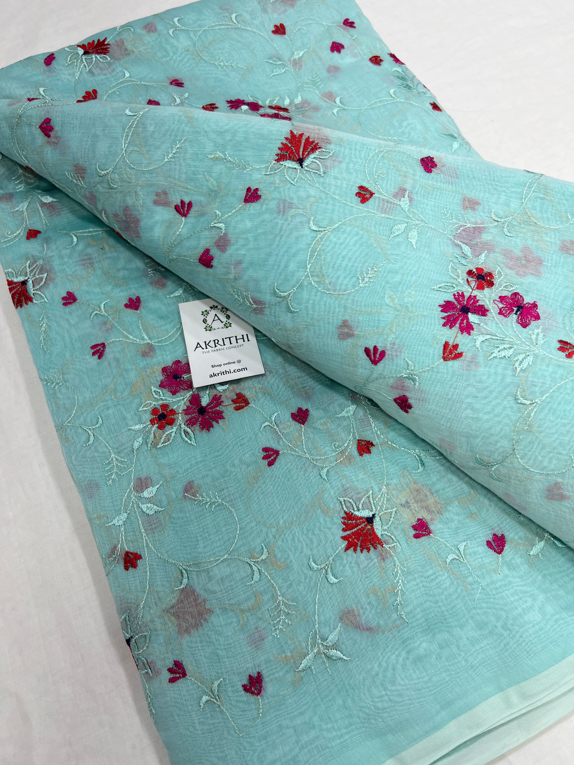 HANDLOOM MUL CHANDERI EMBROIDERED FABRIC