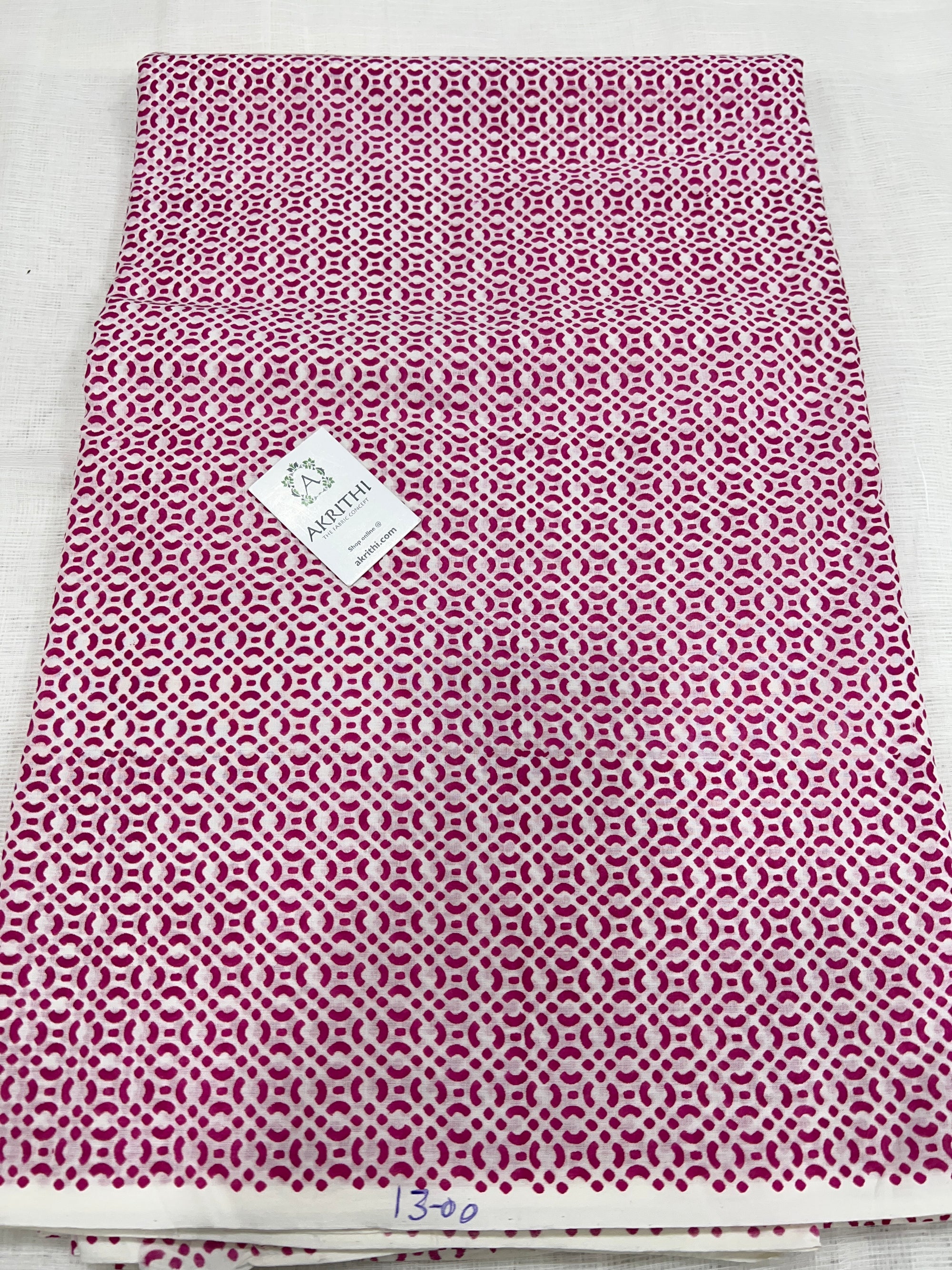 Hand block Printed pure mul cotton fabric