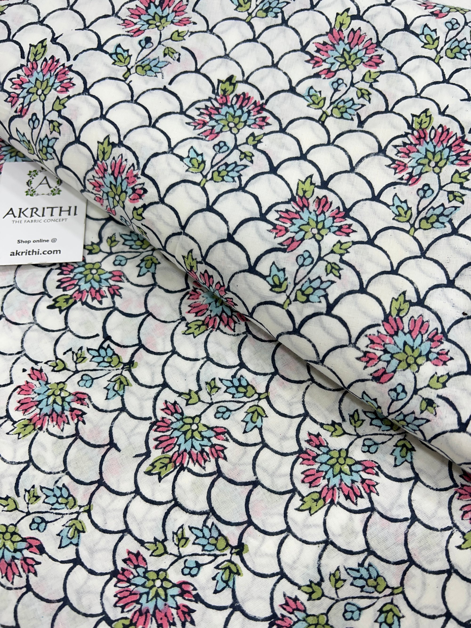 Hand block Printed pure mul cotton fabric