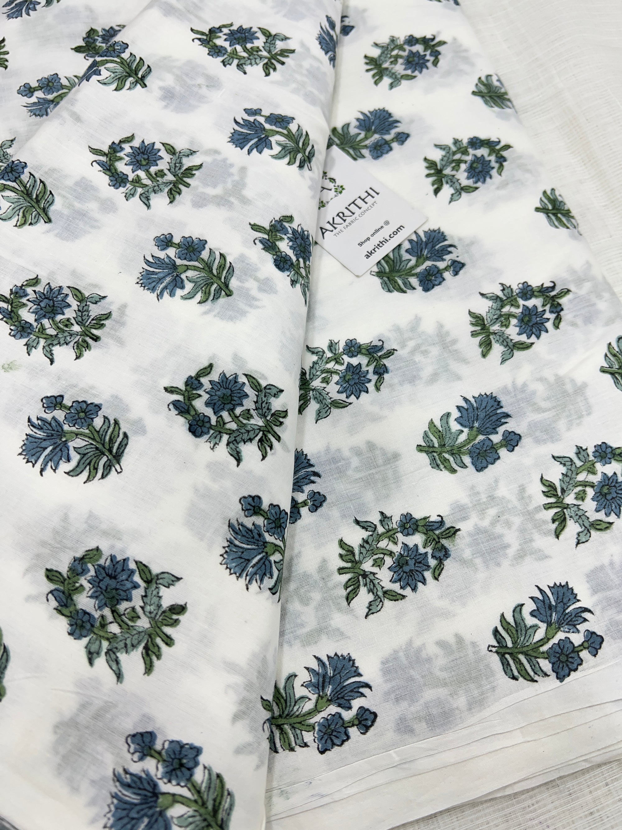 Hand block Printed pure mul cotton fabric