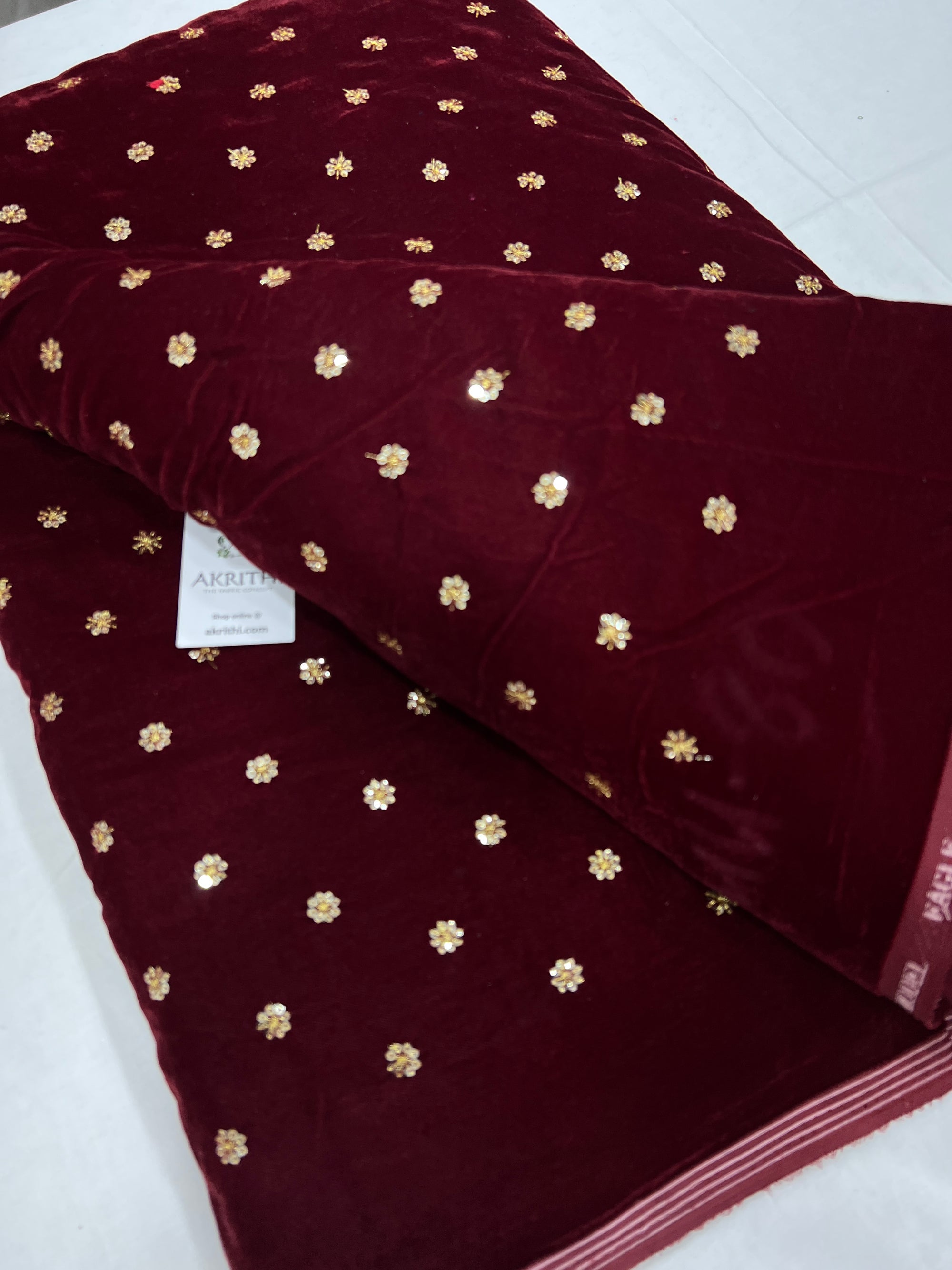 Embroidery on micro velvet fabric