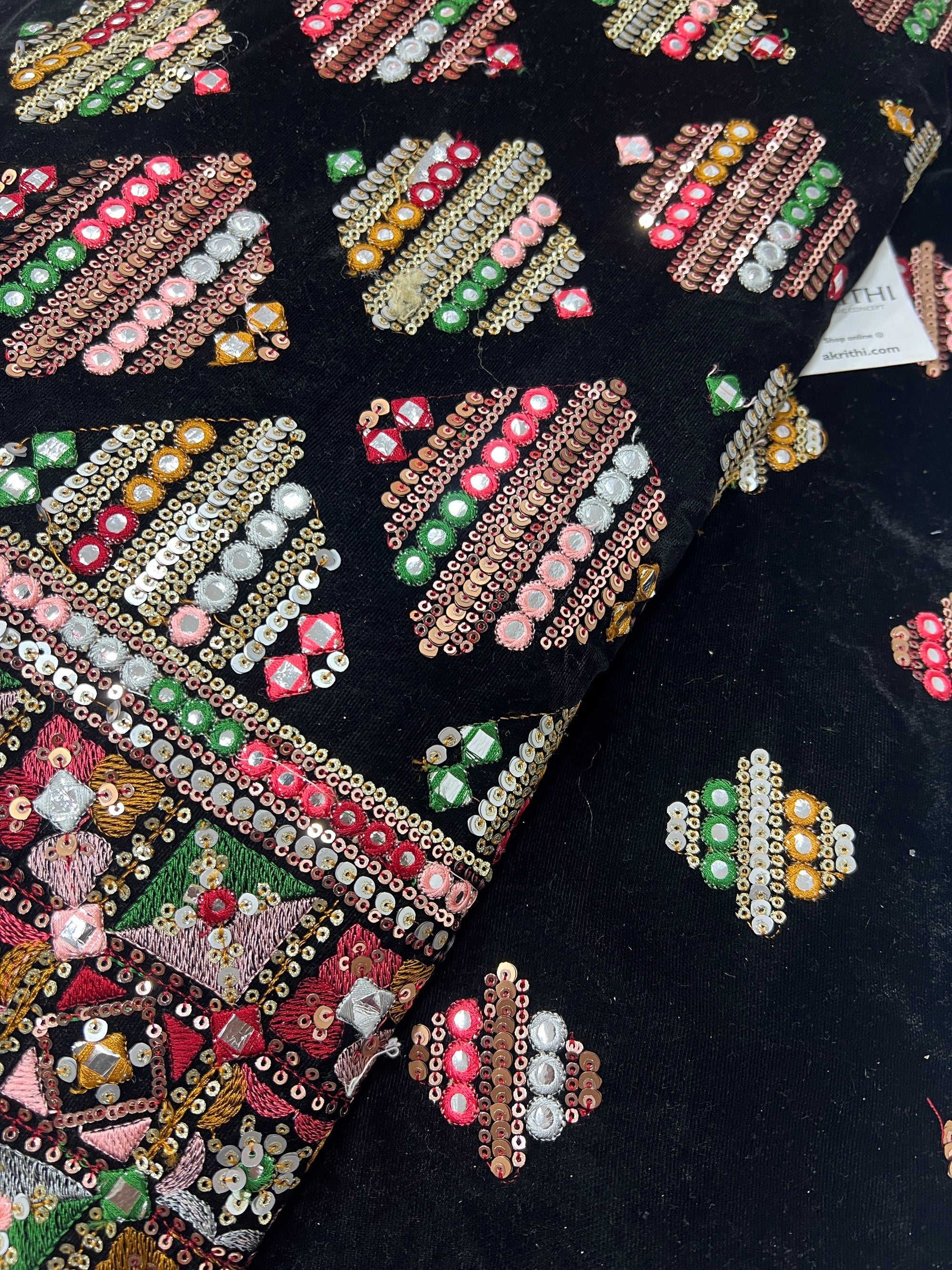 Embroidery on micro velvet fabric