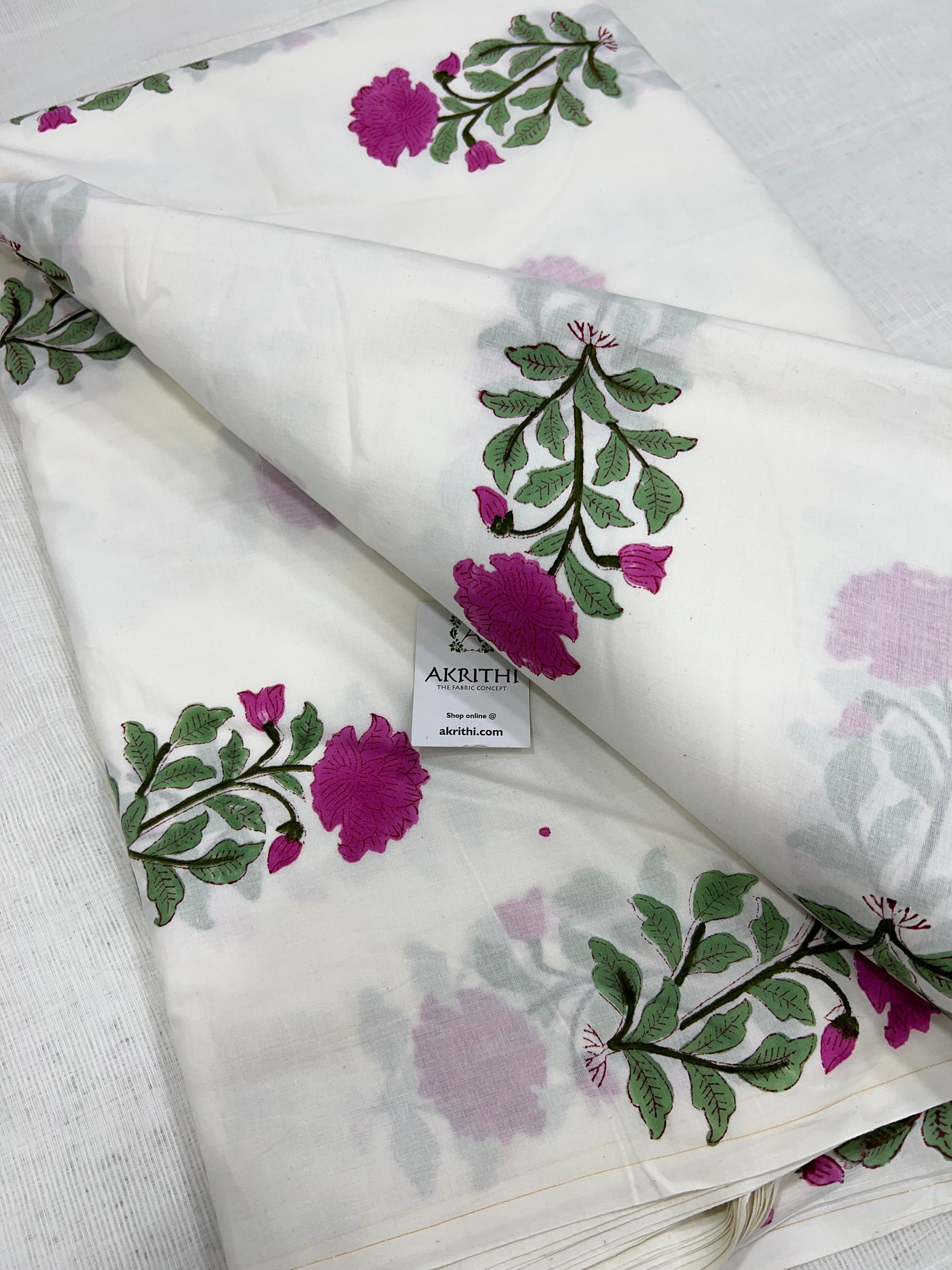 Hand block Printed pure mul cotton fabric