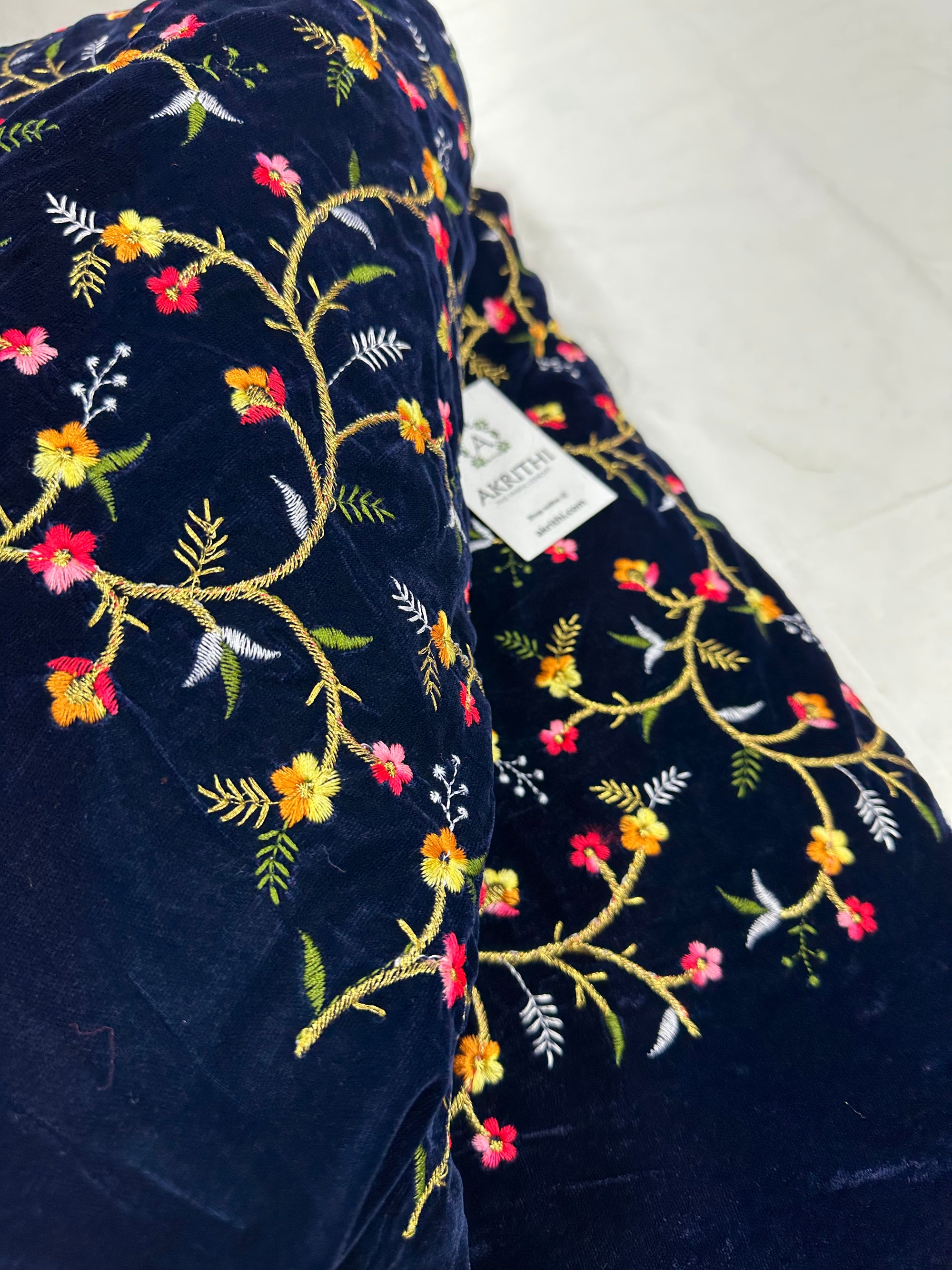 Embroidery on micro velvet fabric