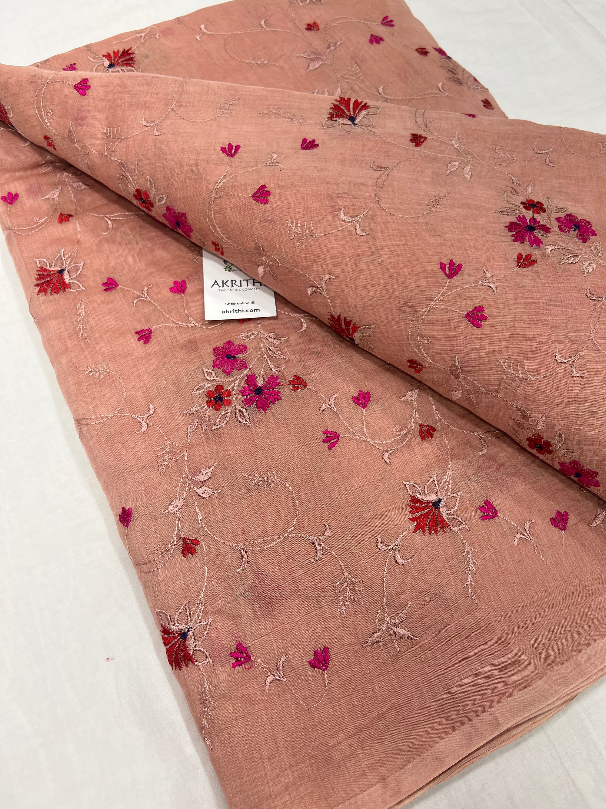 HANDLOOM MUL CHANDERI EMBROIDERED FABRIC