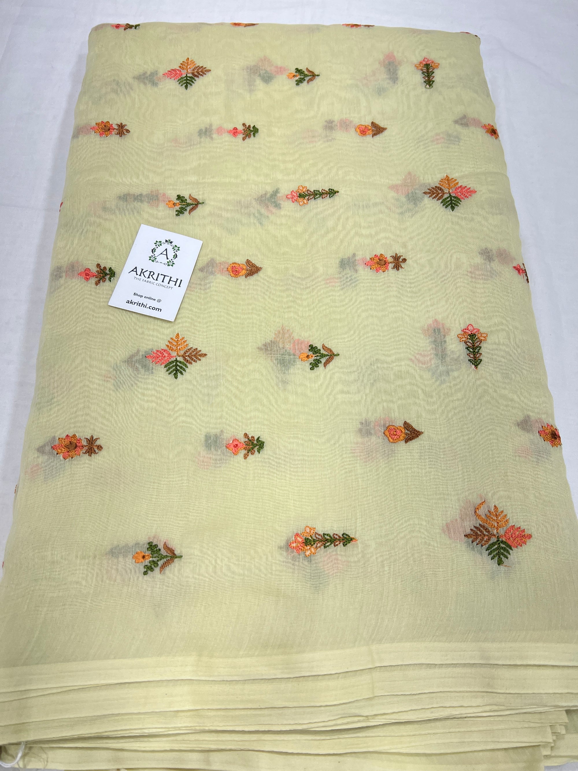 HANDLOOM MUL CHANDERI EMBROIDERED FABRIC 70 CM CUT