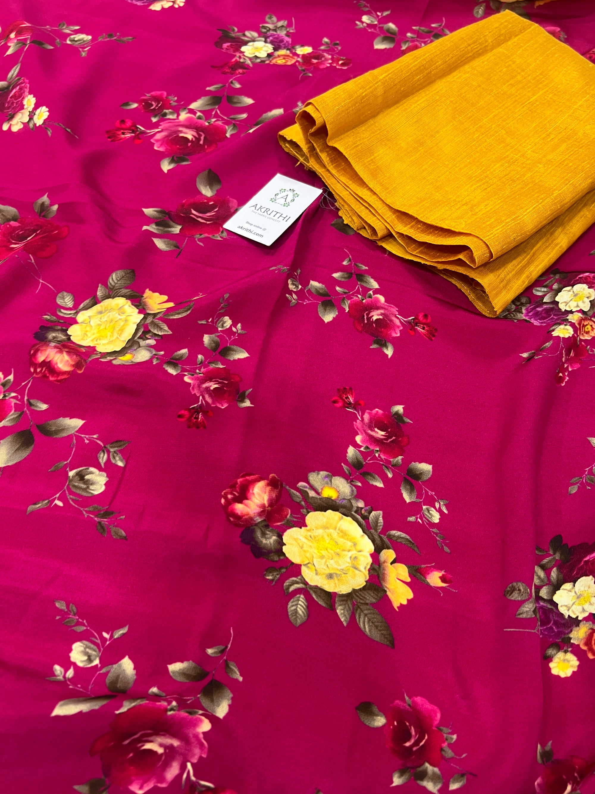 Digital printed pure silk crepe saree with blouse