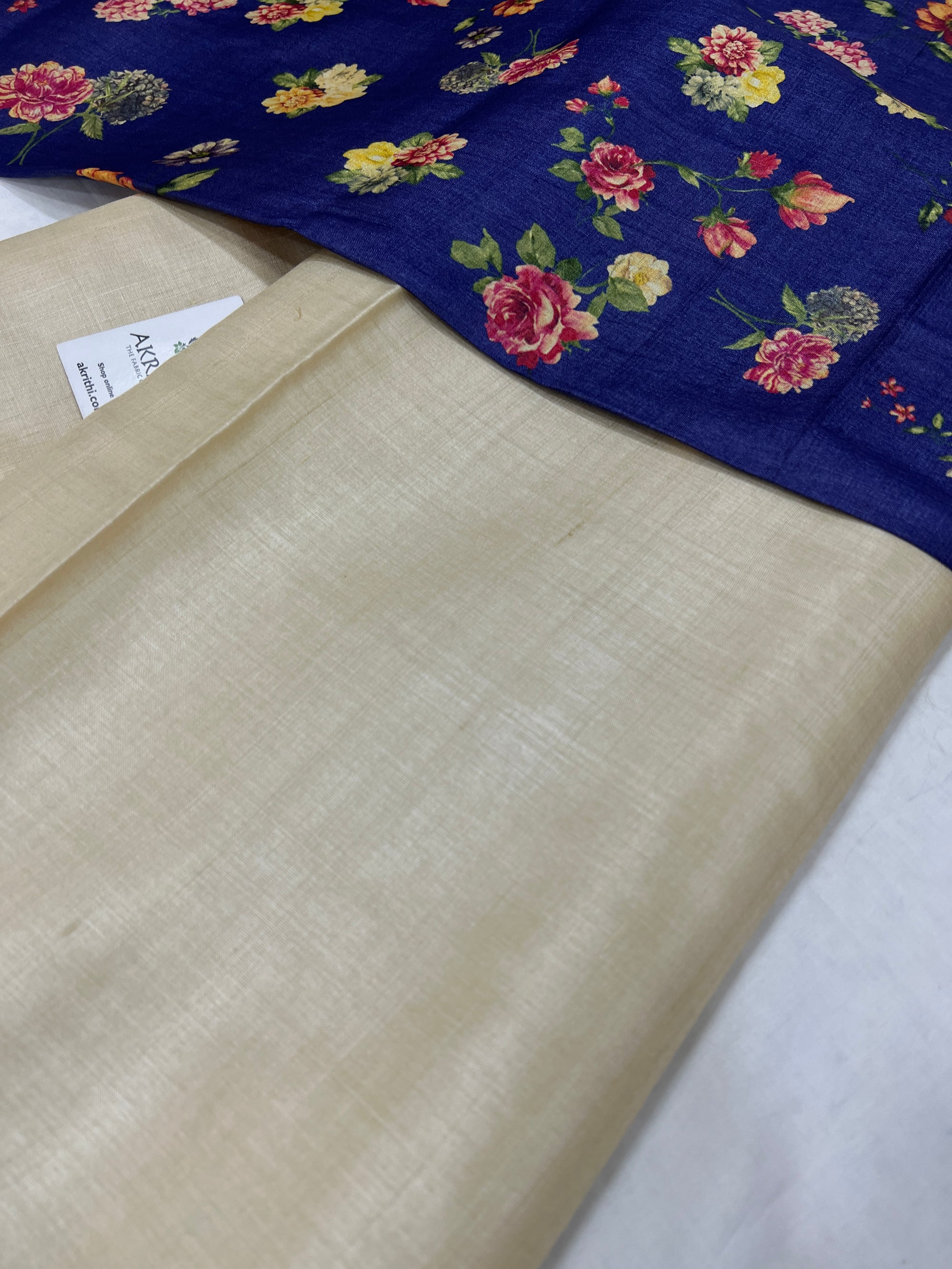 Pure tussar silk saree with printed tussar blouse