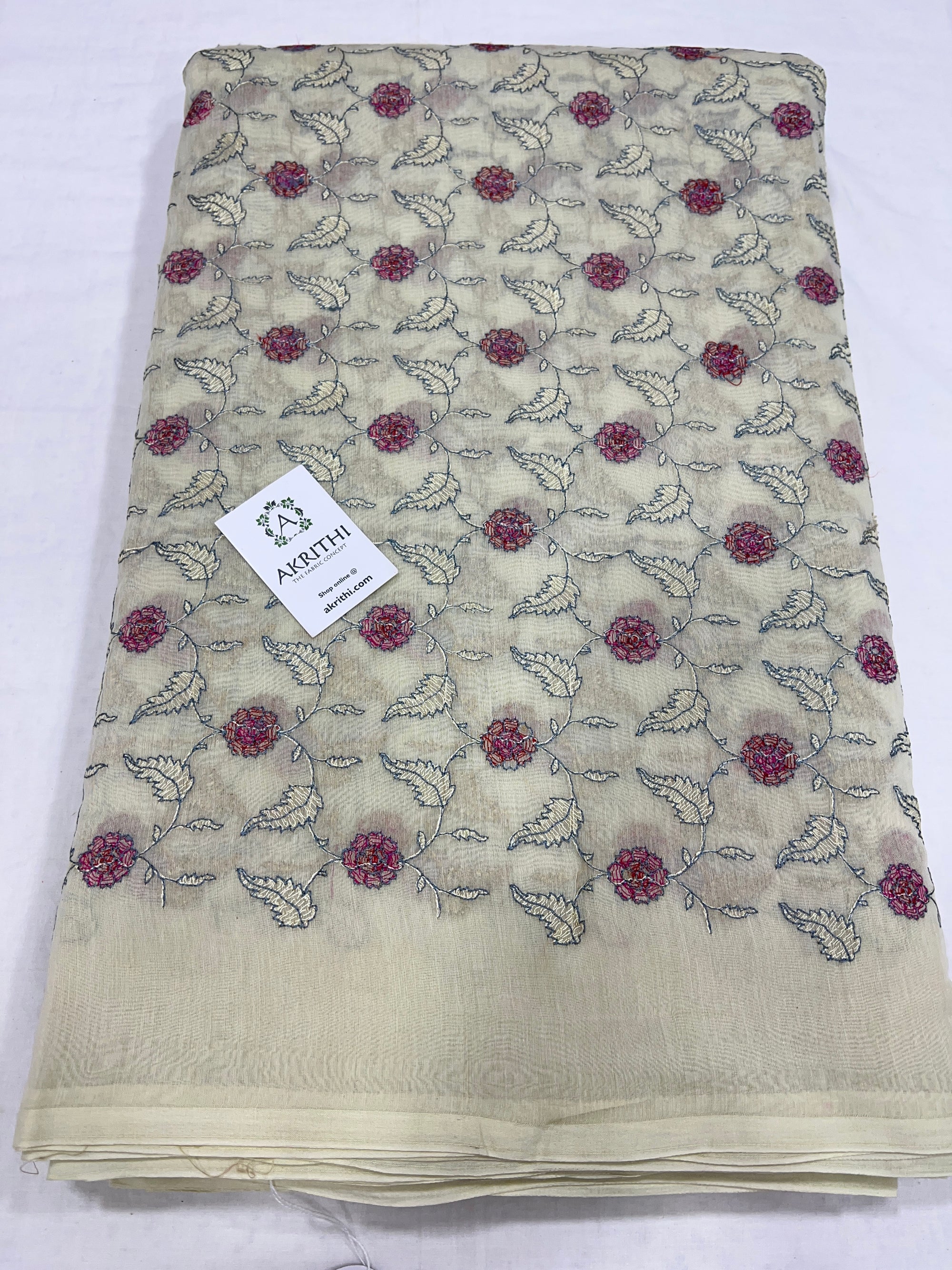HANDLOOM MUL CHANDERI EMBROIDERED FABRIC