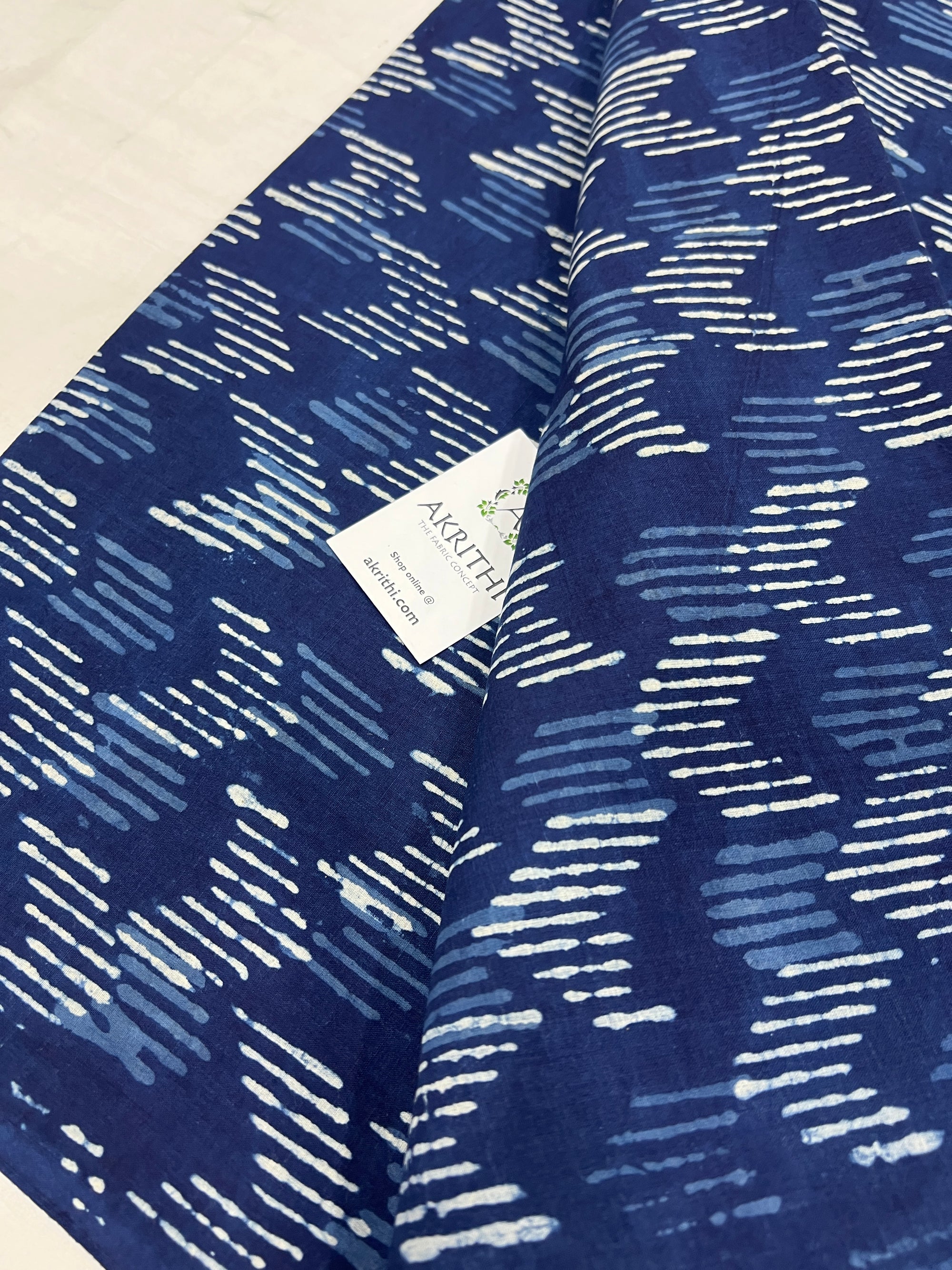 Indigo hand block printed pure cotton fabric