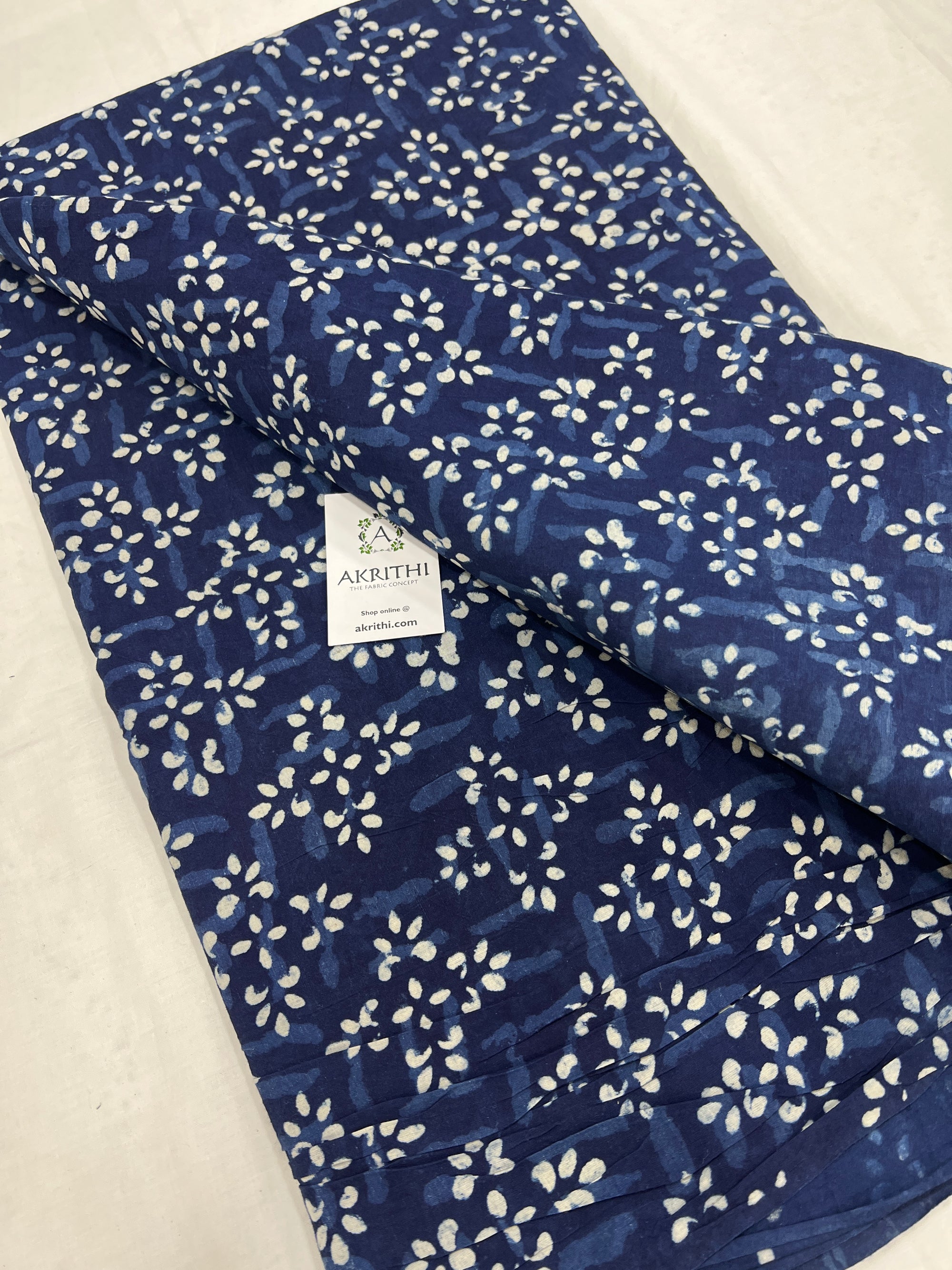 Indigo hand block pure cotton fabric