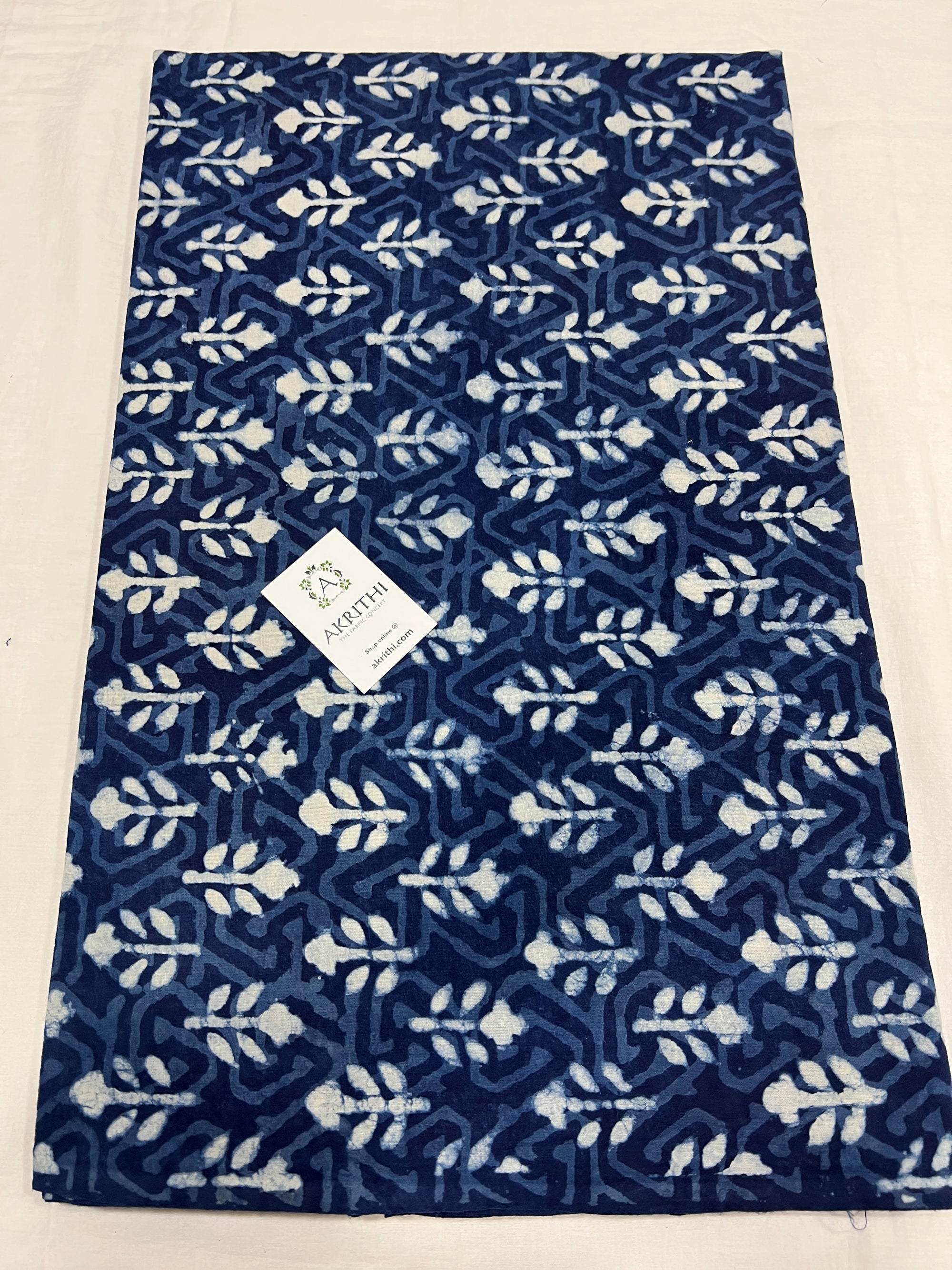 Indigo hand block printed pure cotton fabric 1.45 CM CUT