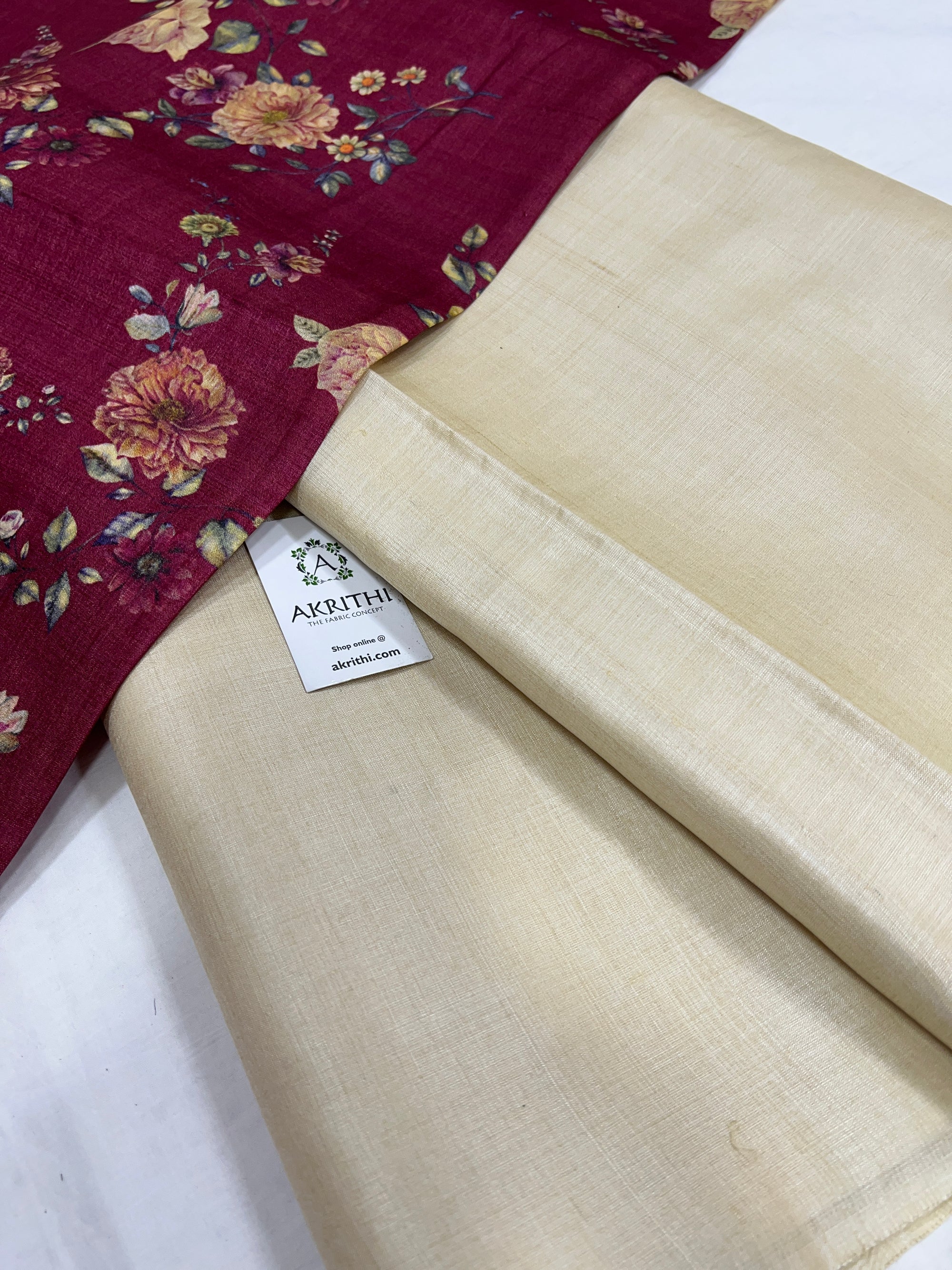 Pure tussar silk saree with printed tussar blouse