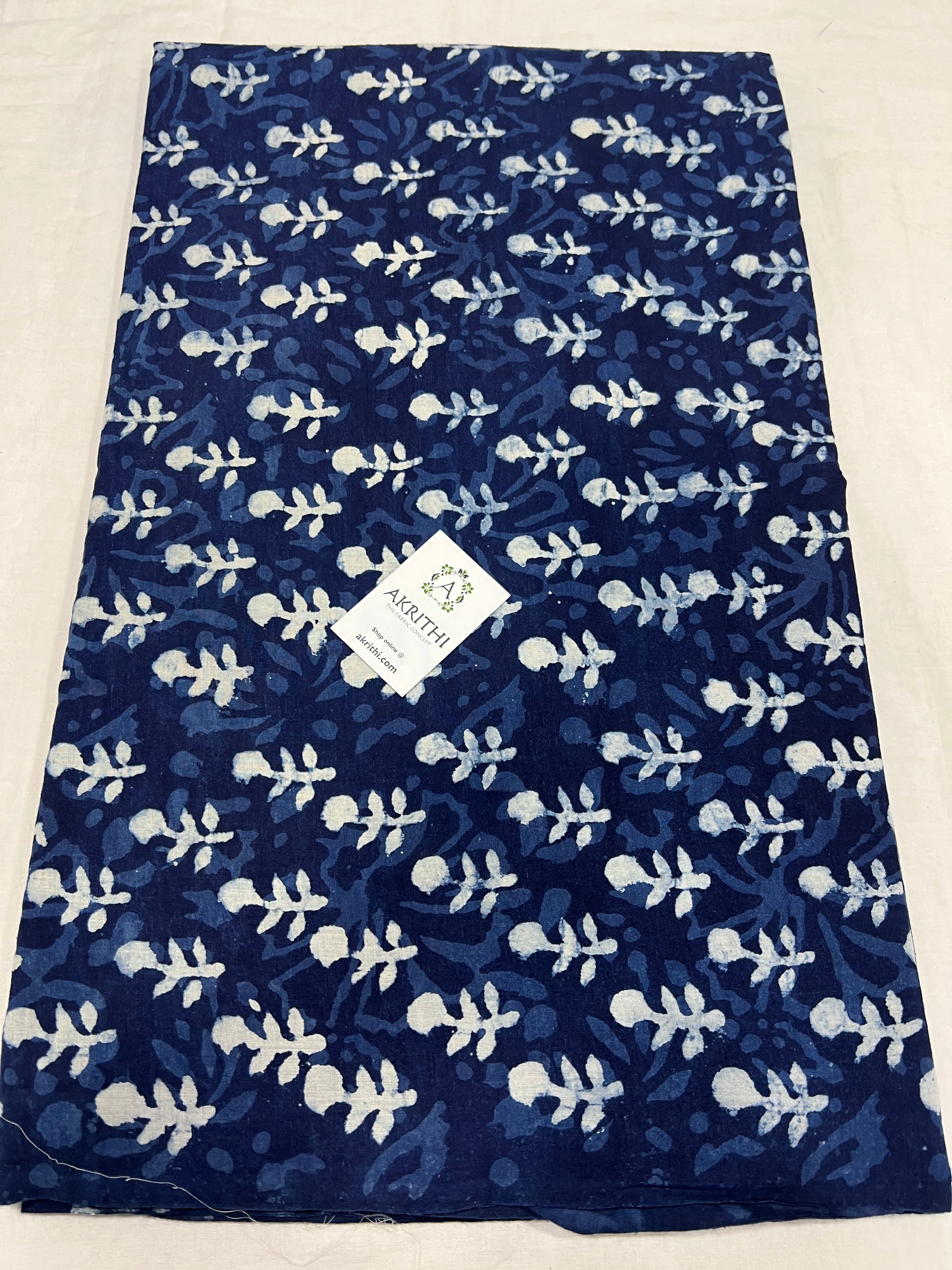 Indigo hand block printed pure cotton fabric 65 CM CUT