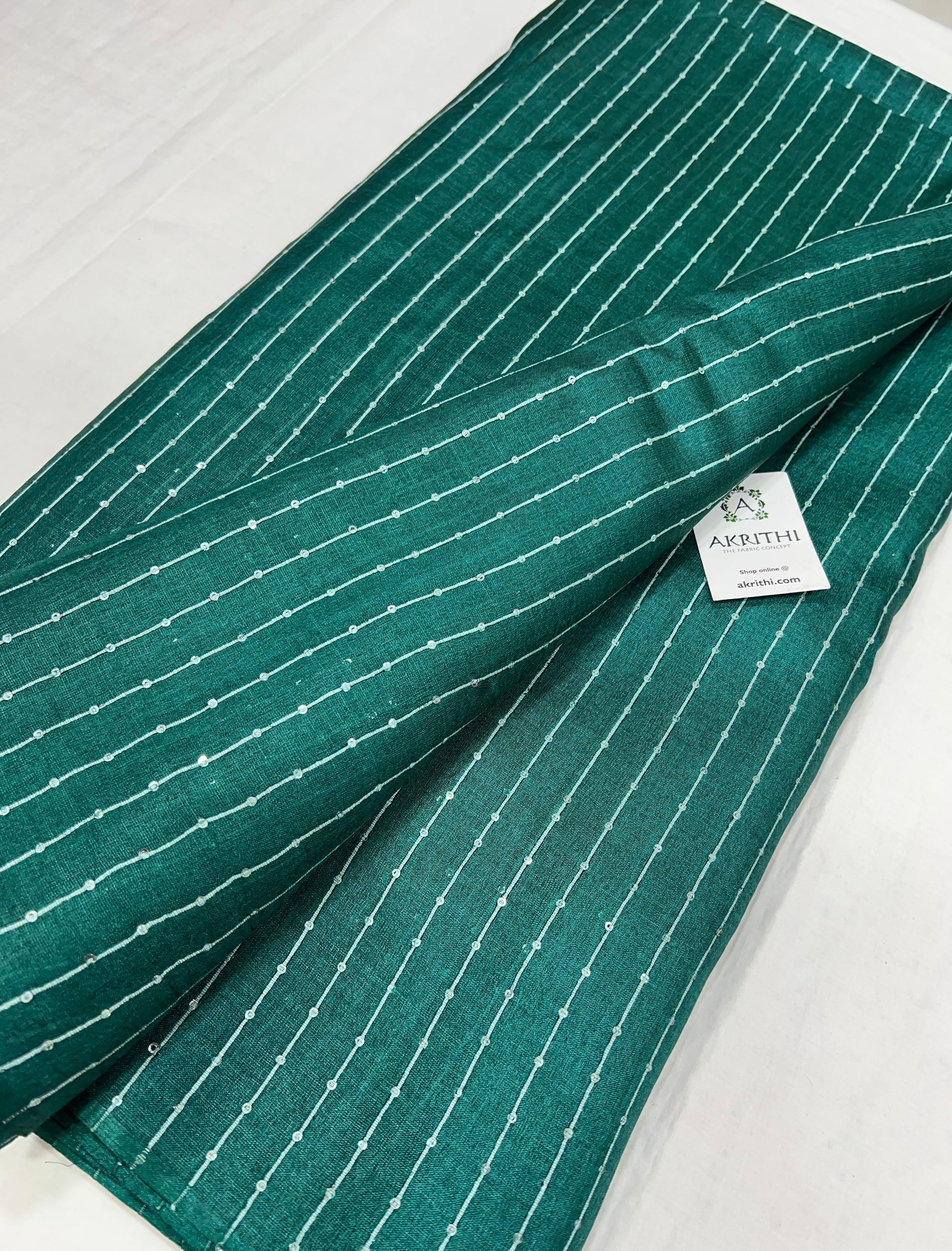 Striped Pure Tussar silk fabric with sequins