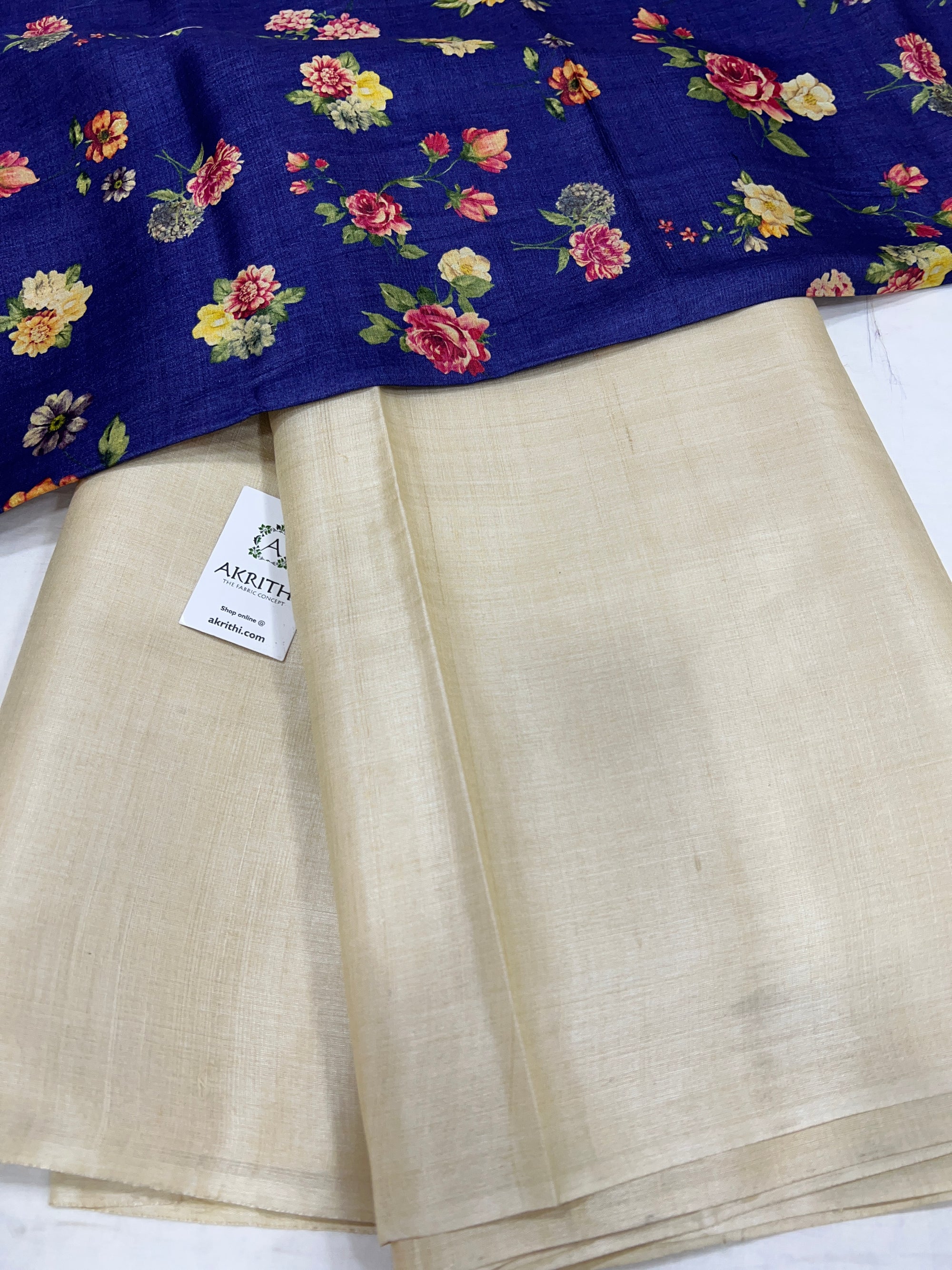 Pure tussar silk saree with printed tussar blouse