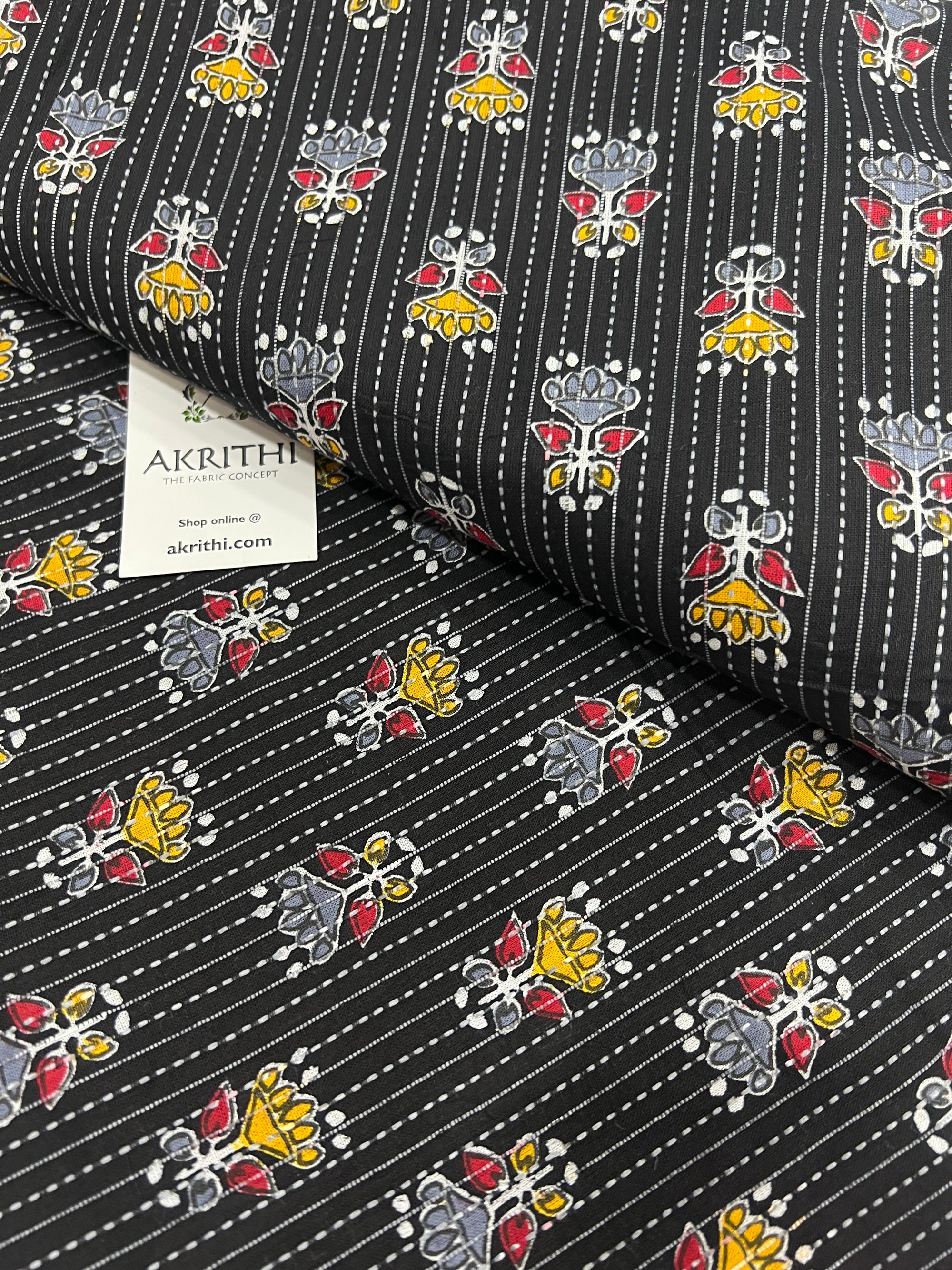 Printed Kantha pure cotton fabric