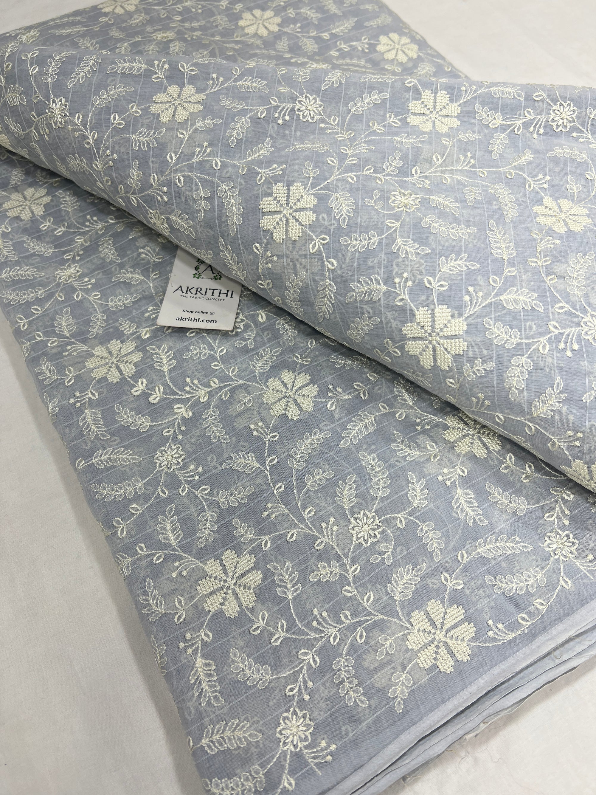 HANDLOOM MUL CHANDERI EMBROIDERED FABRIC