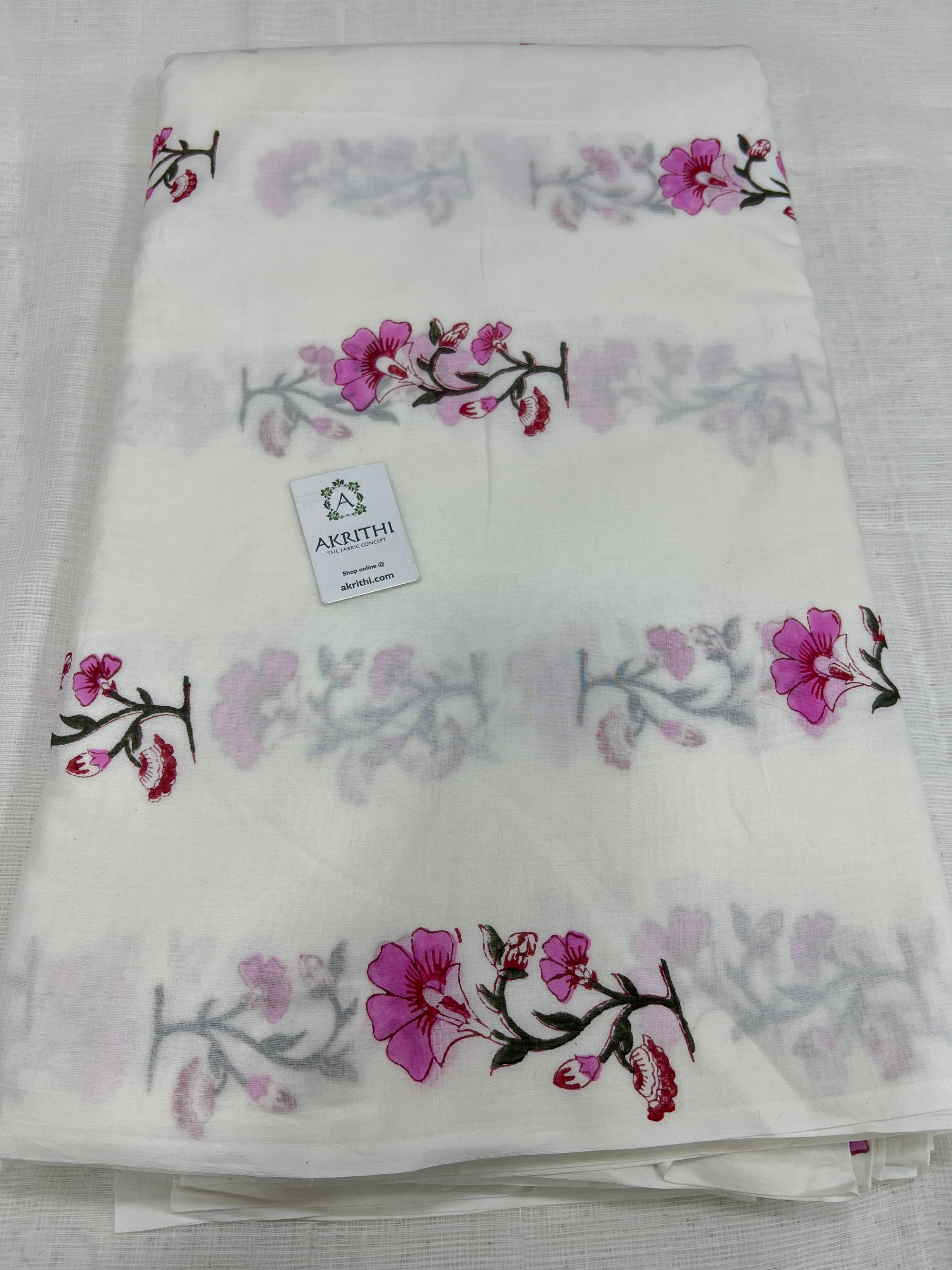 Hand block Printed pure mul cotton fabric