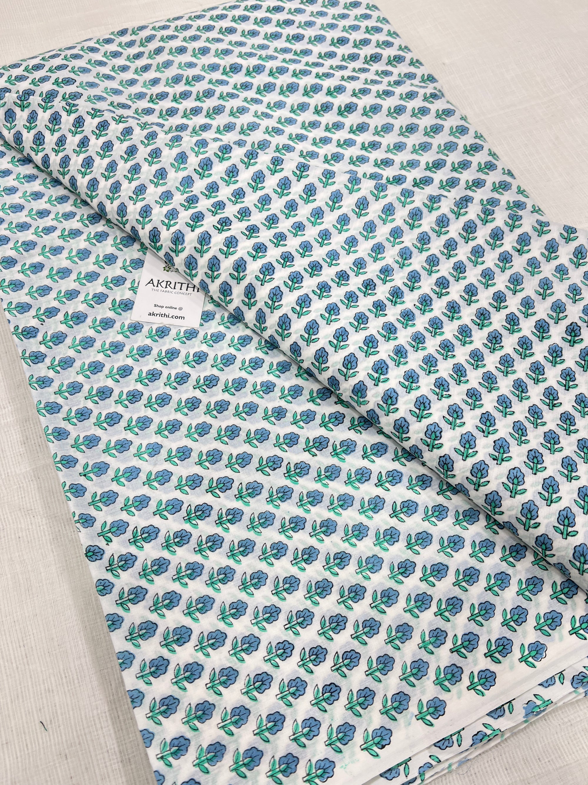 Hand block Printed pure mul cotton fabric