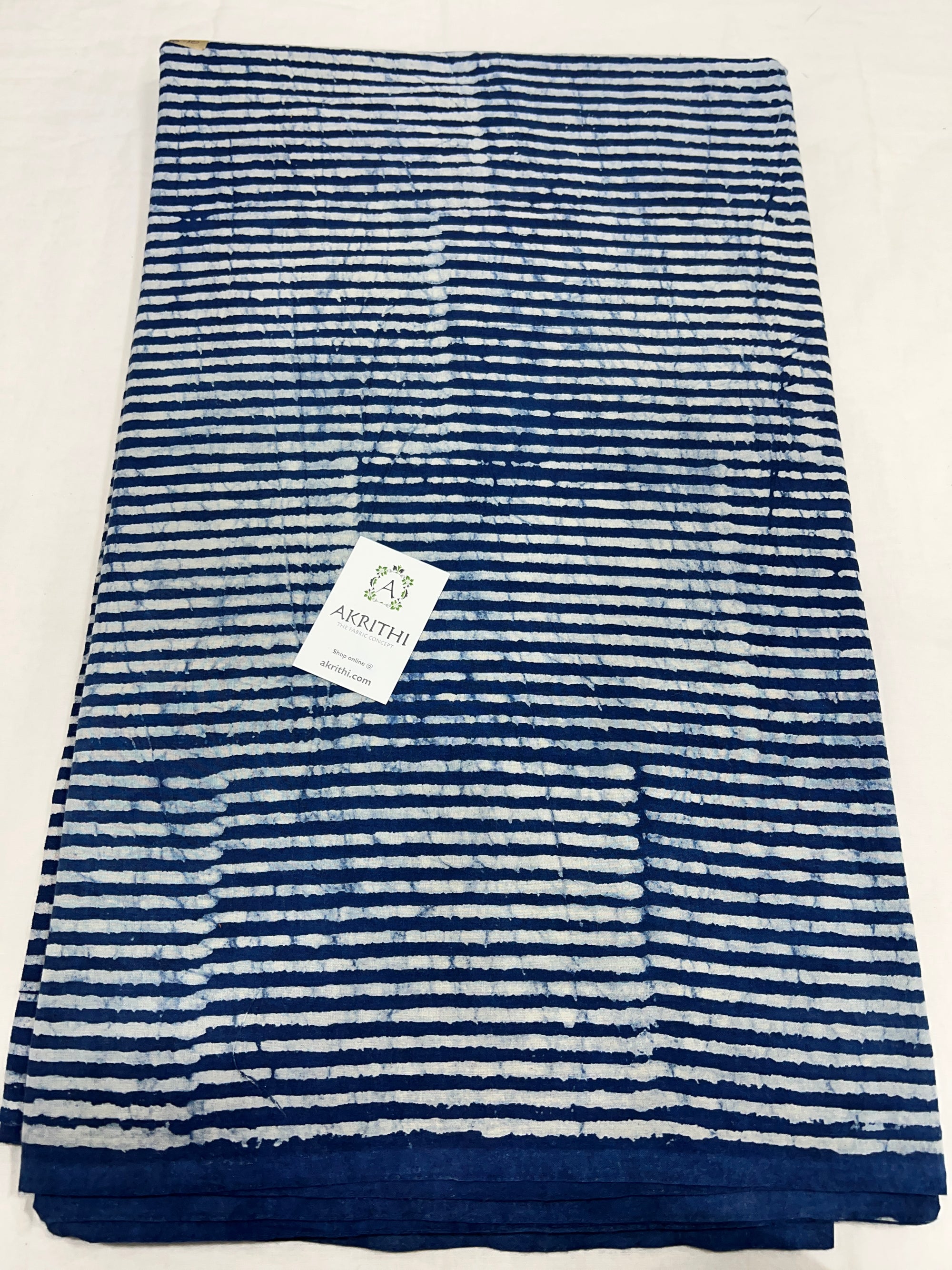 Indigo hand block printed pure cotton fabric