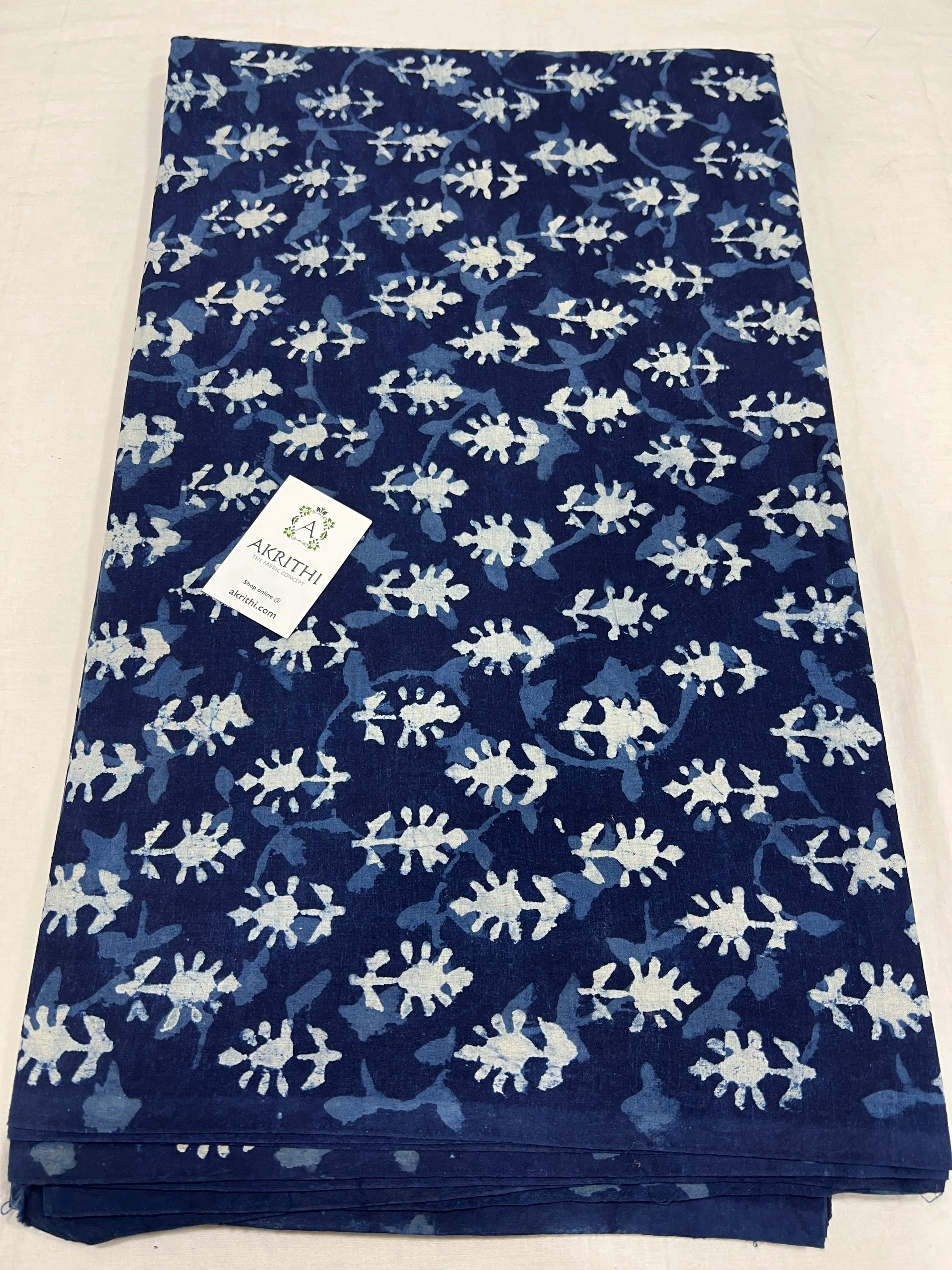 Indigo hand block printed pure cotton fabric