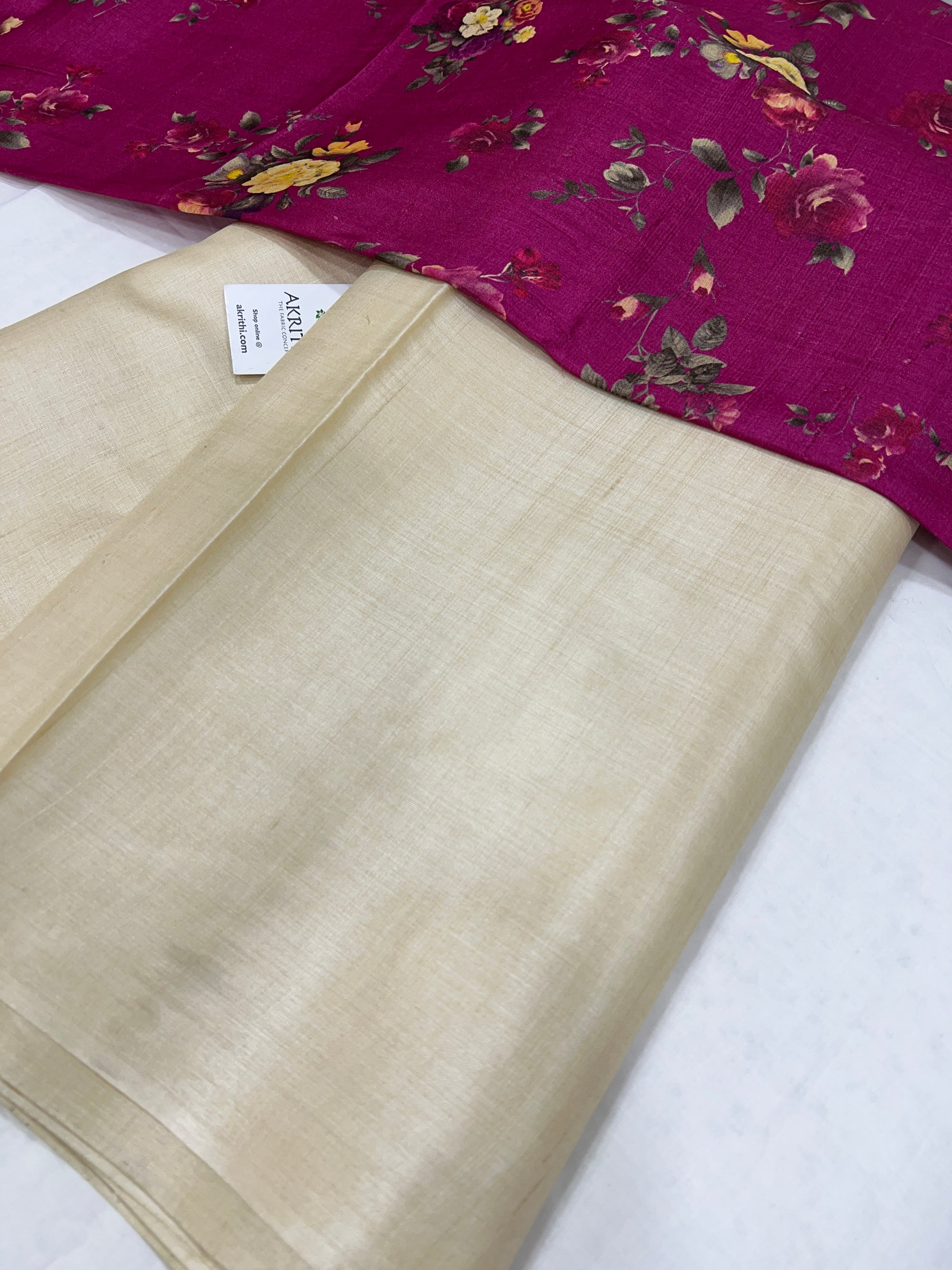 Pure tussar silk saree with printed tussar blouse