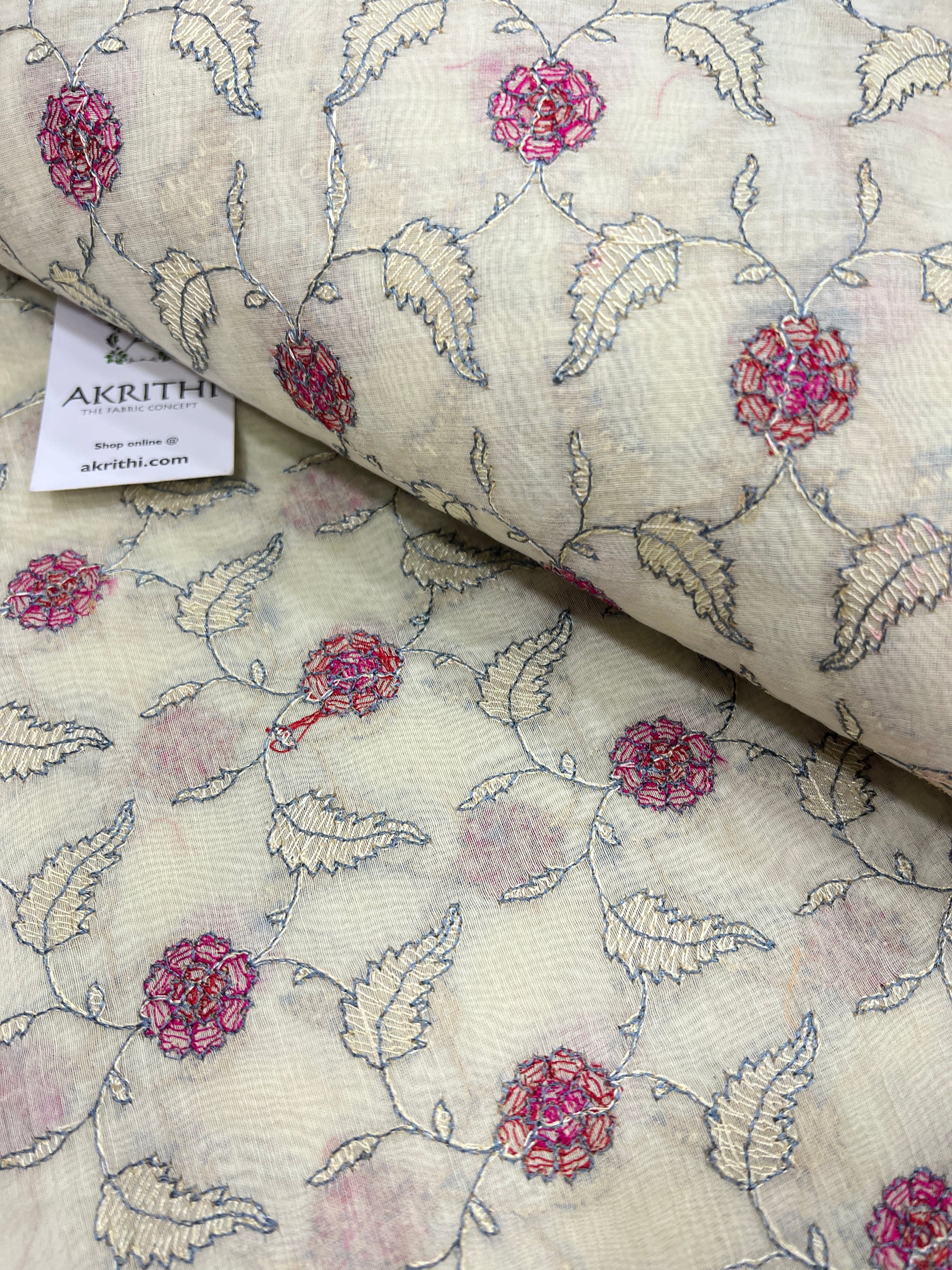 HANDLOOM MUL CHANDERI EMBROIDERED FABRIC