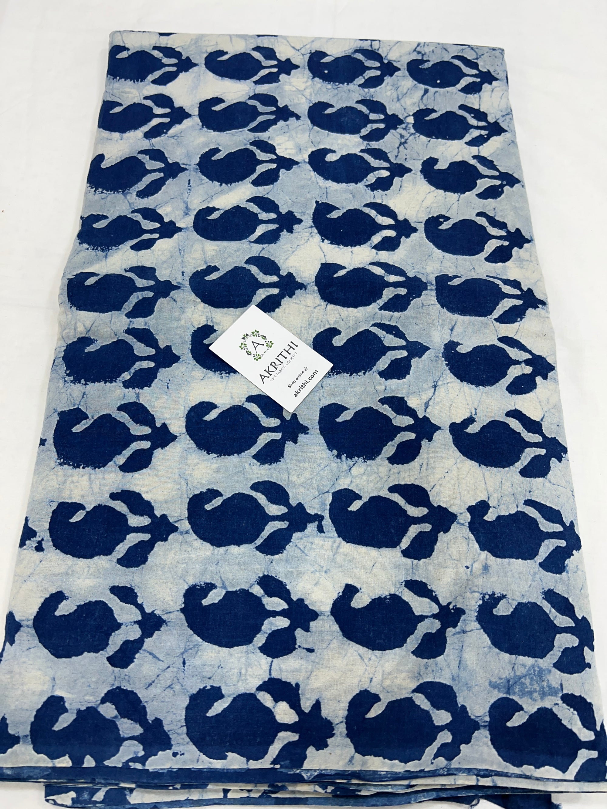 Indigo hand block pure cotton fabric