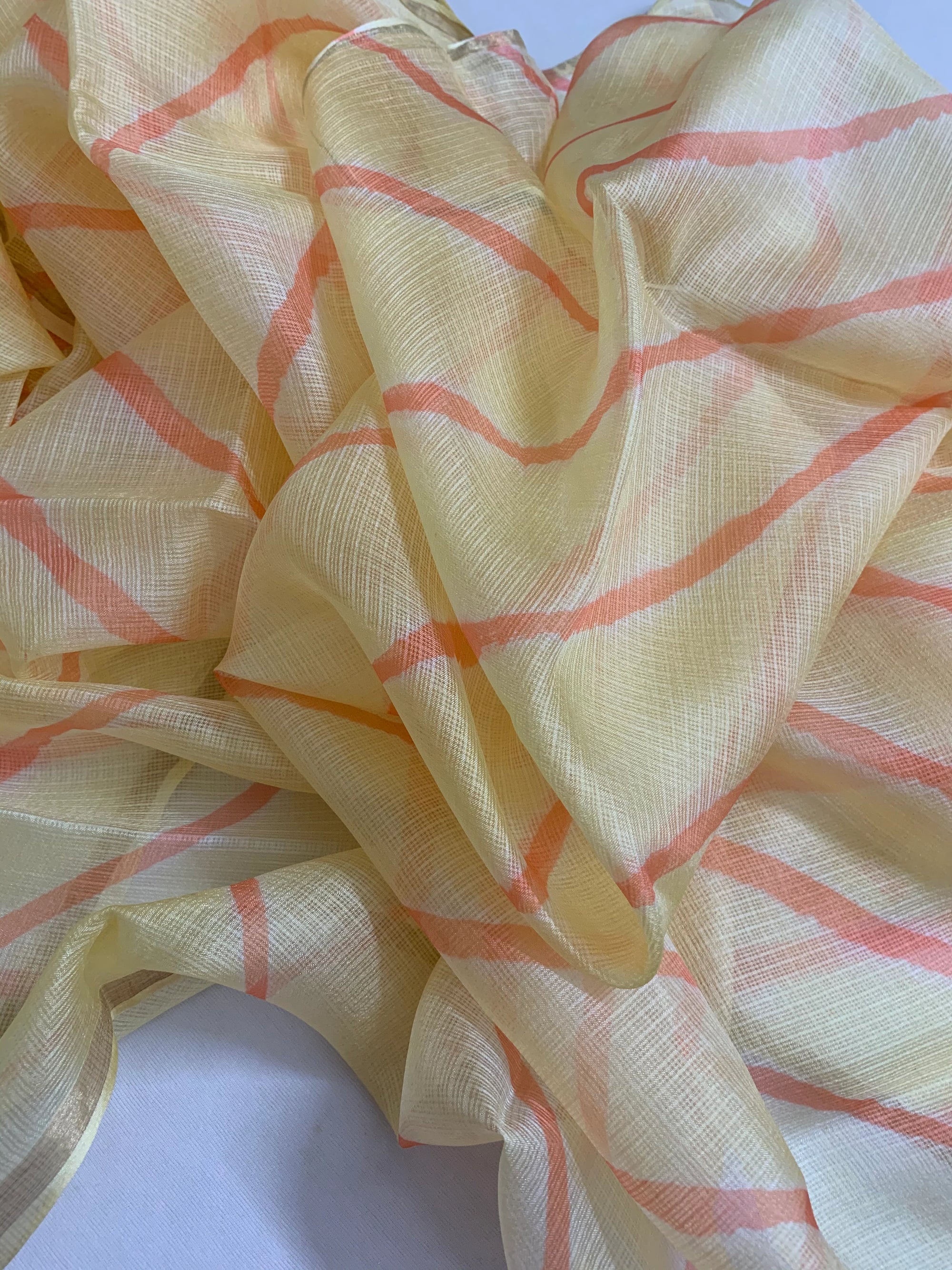 Pure silk Kota tie and dye fabric without zari border