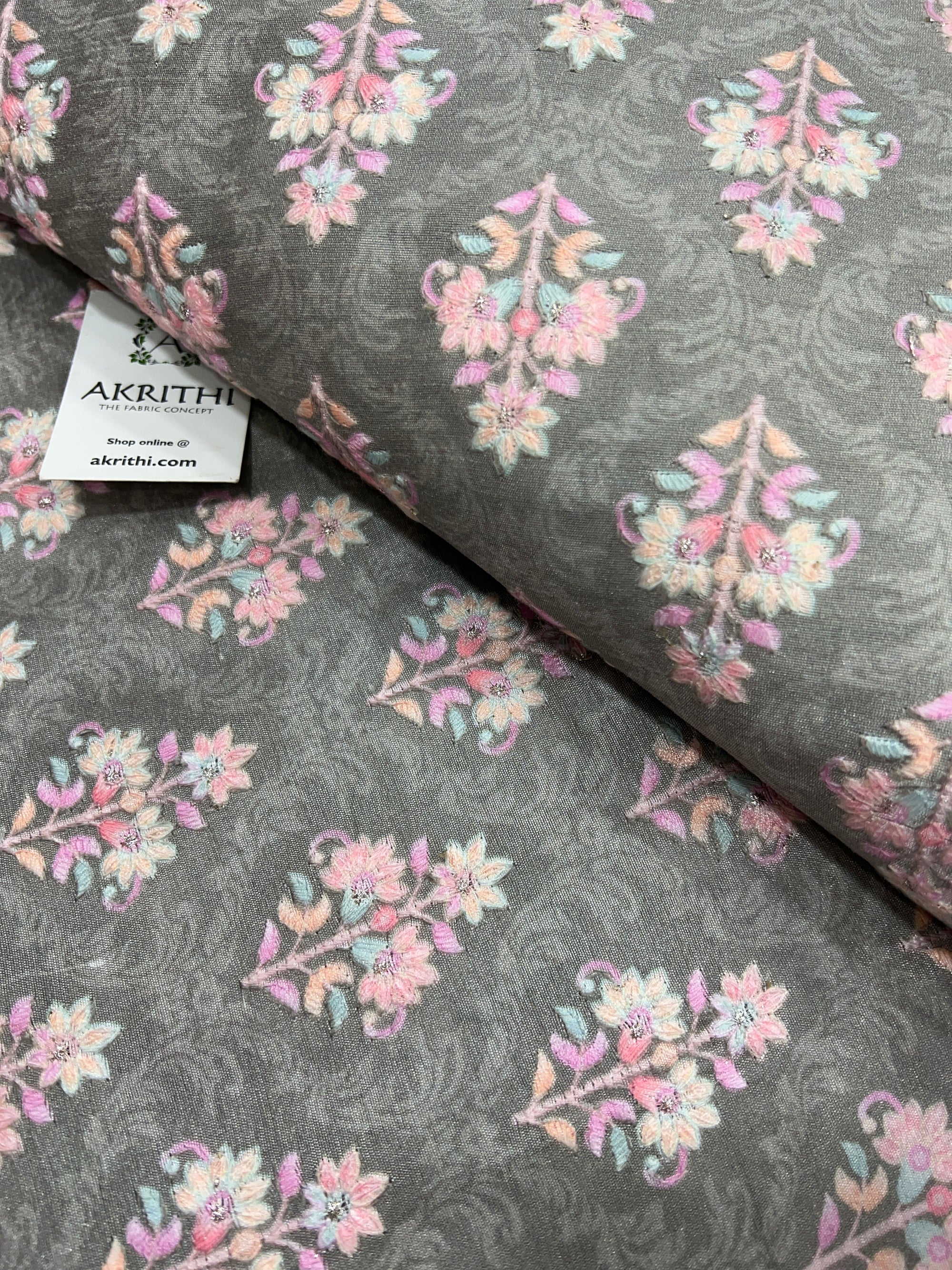 Embroidered Raw silk fabric