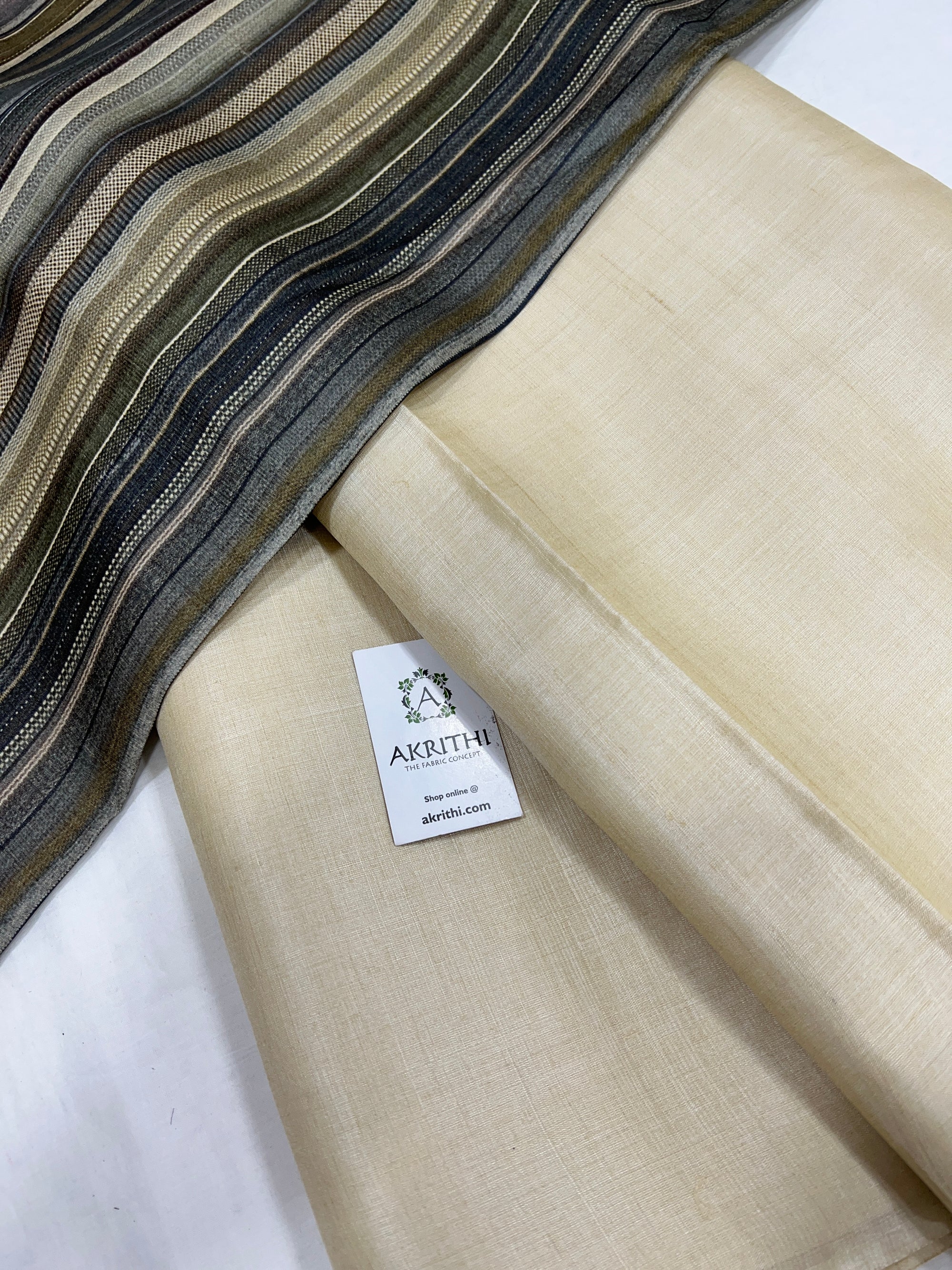 Pure tussar silk saree with printed tussar blouse