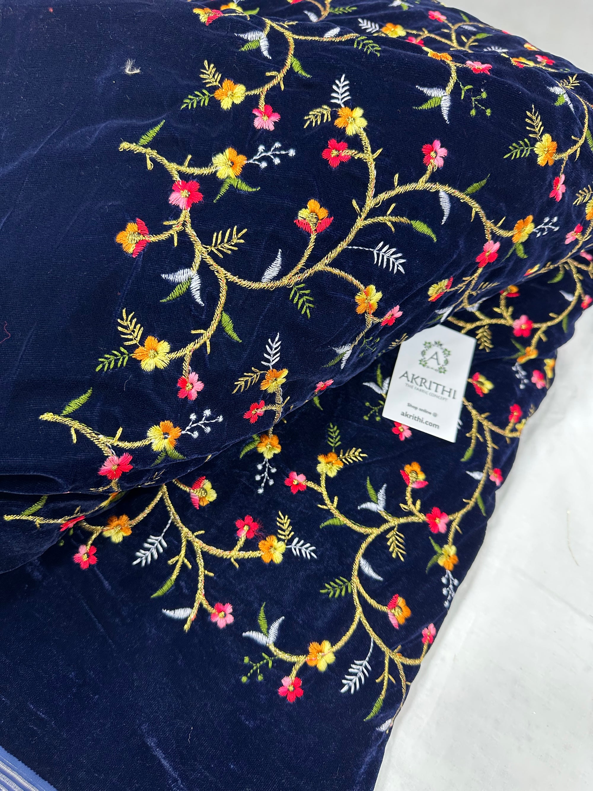 Embroidery on micro velvet fabric