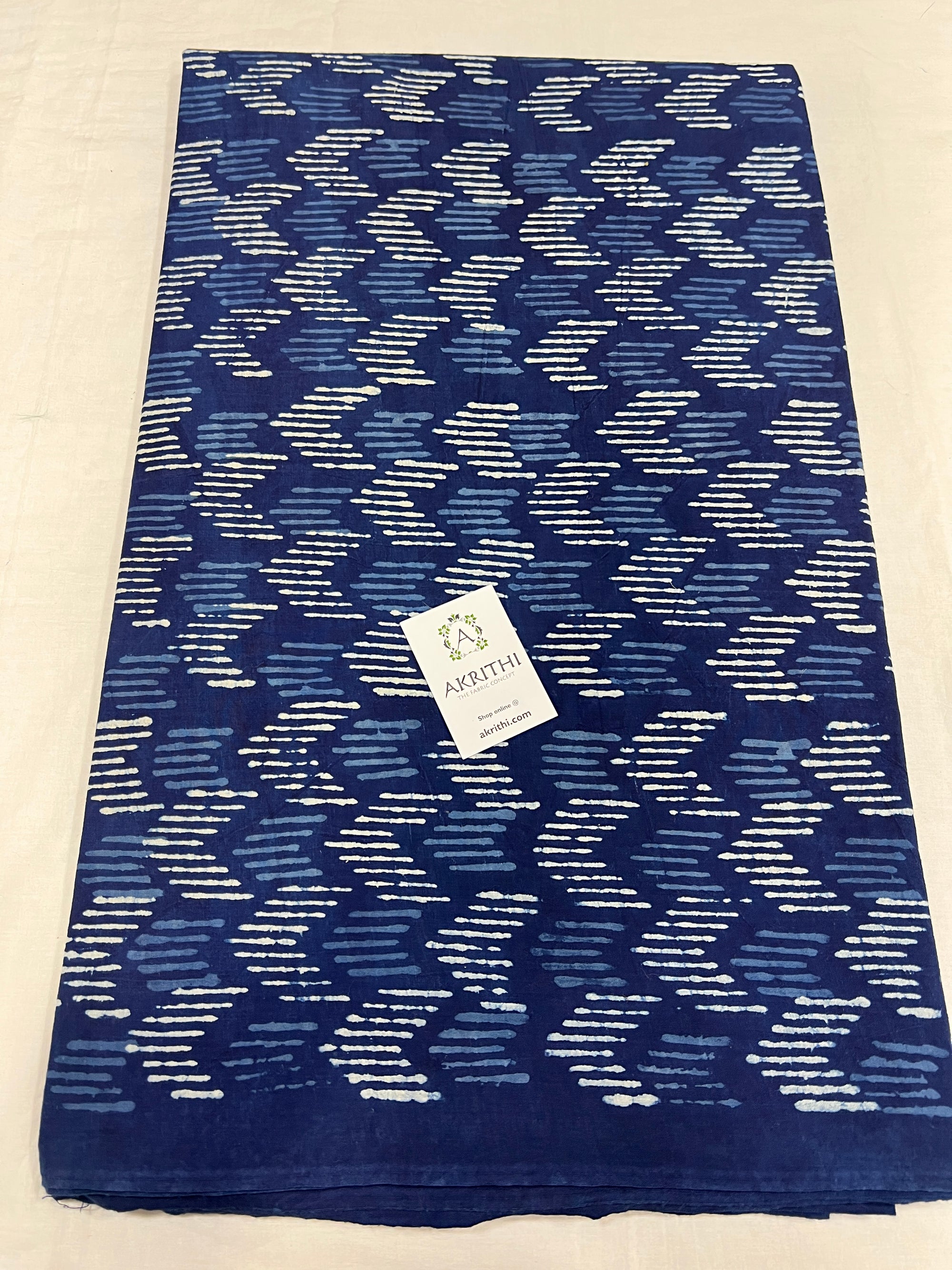 Indigo hand block printed pure cotton fabric