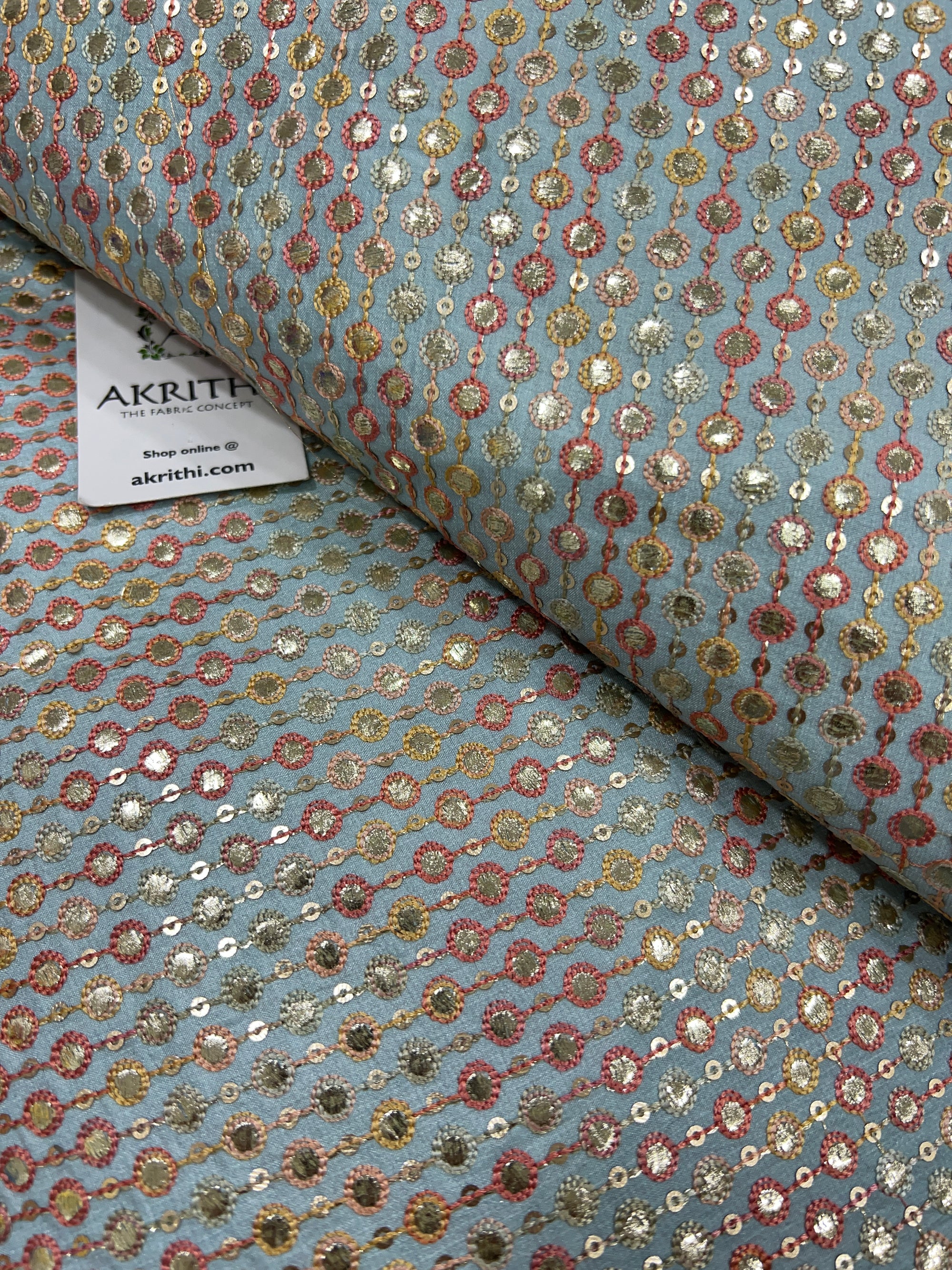 Heavy Embroidered on raw silk fabric