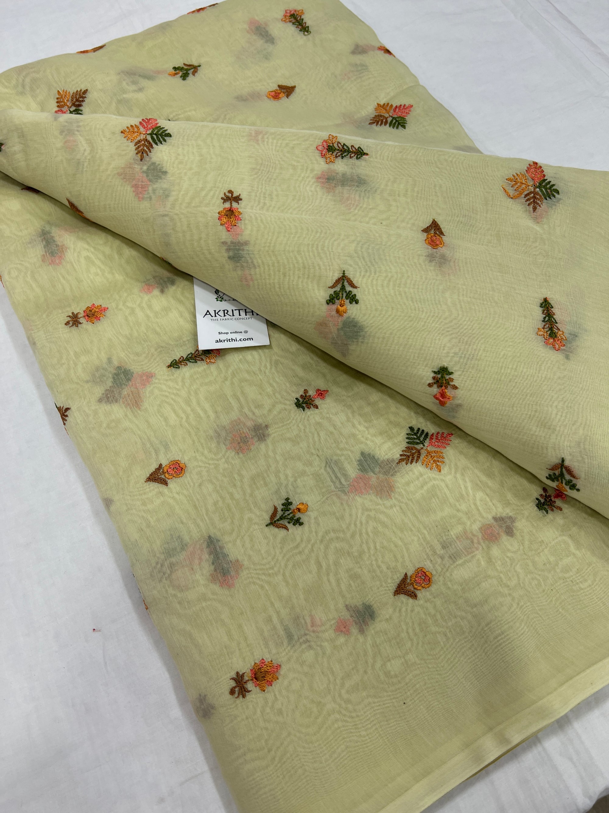 HANDLOOM MUL CHANDERI EMBROIDERED FABRIC 70 CM CUT