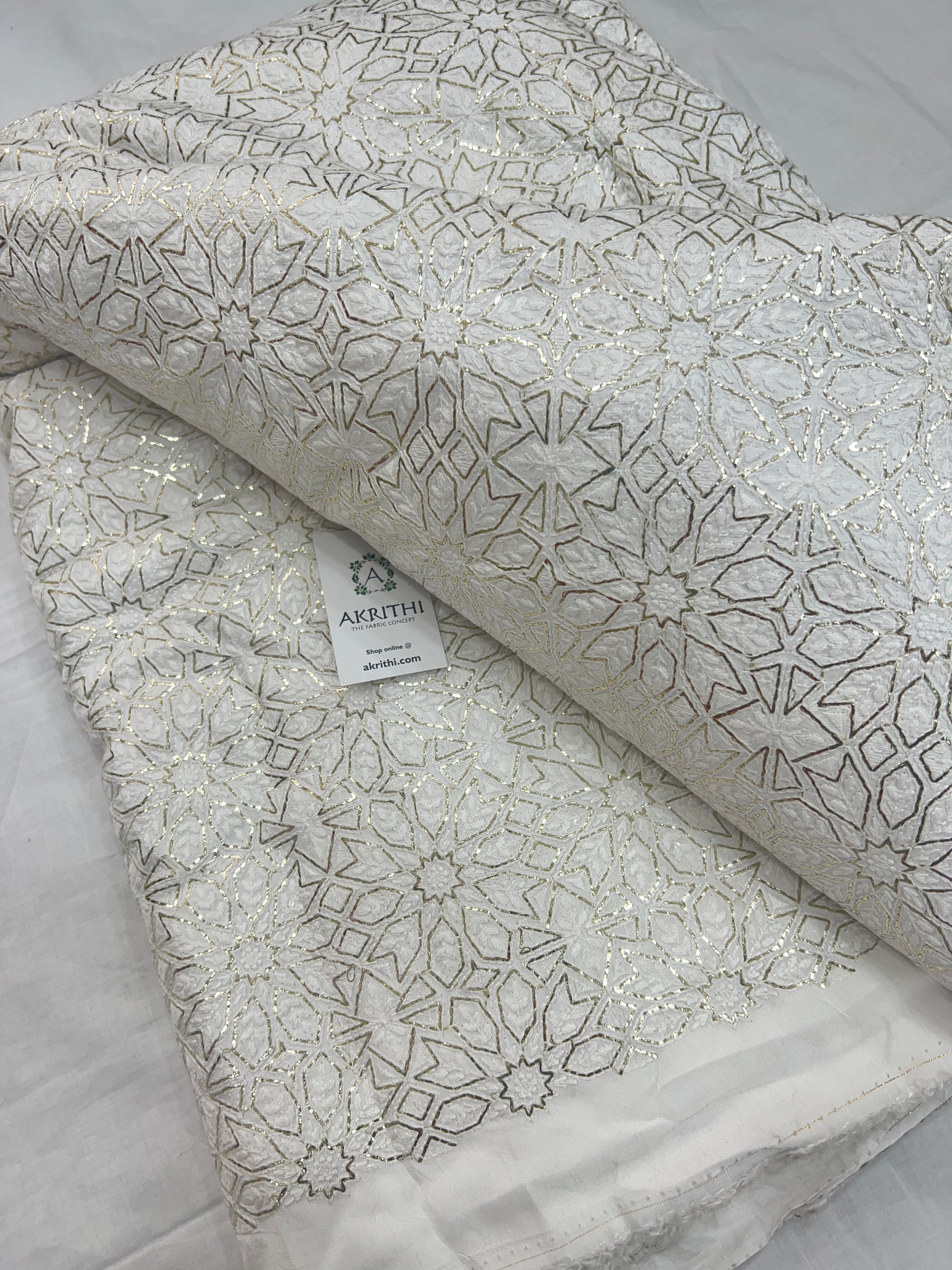 Dyeable Heavy Embroidered raw silk fabric