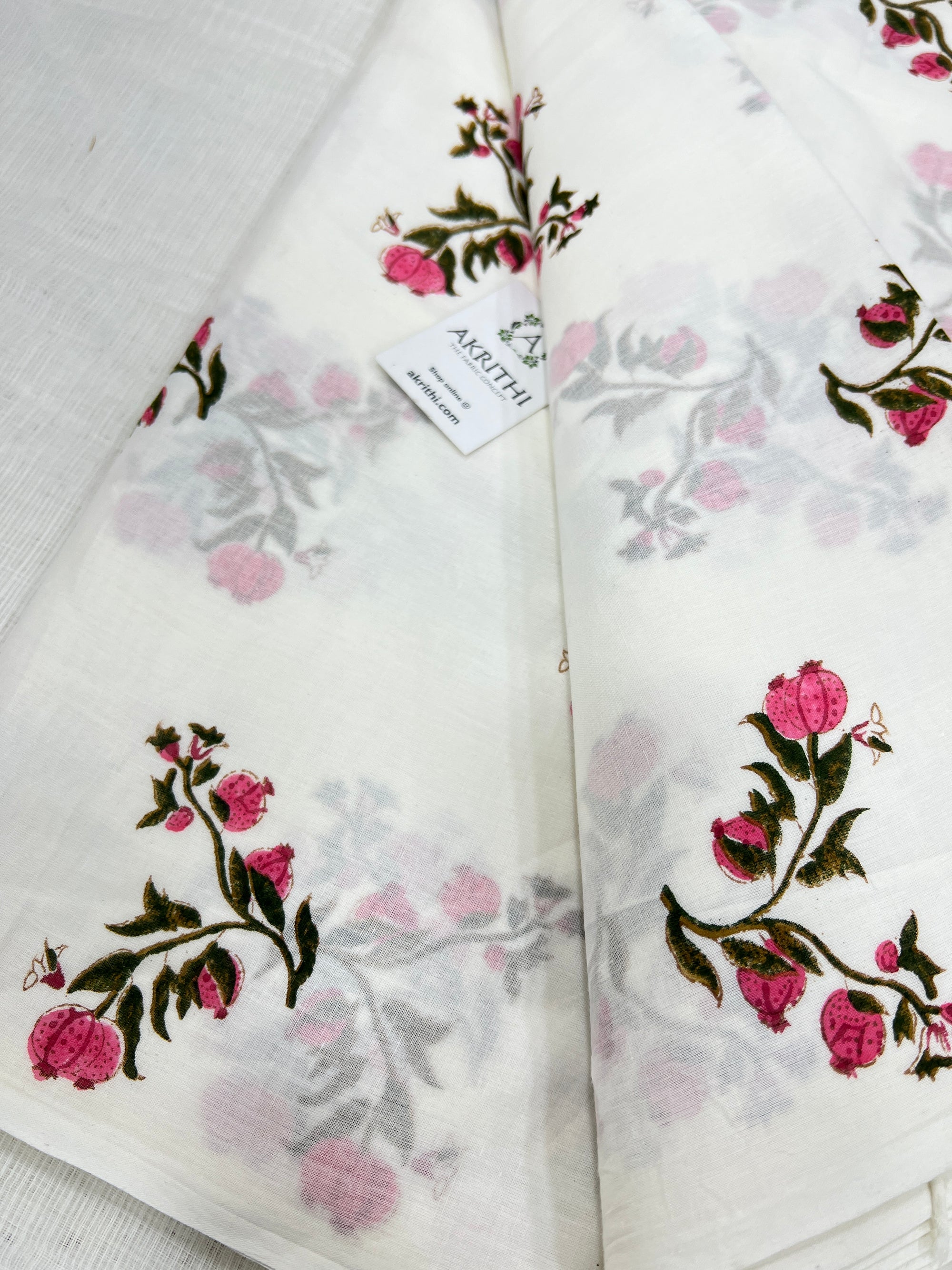 Hand block Printed pure mul cotton fabric