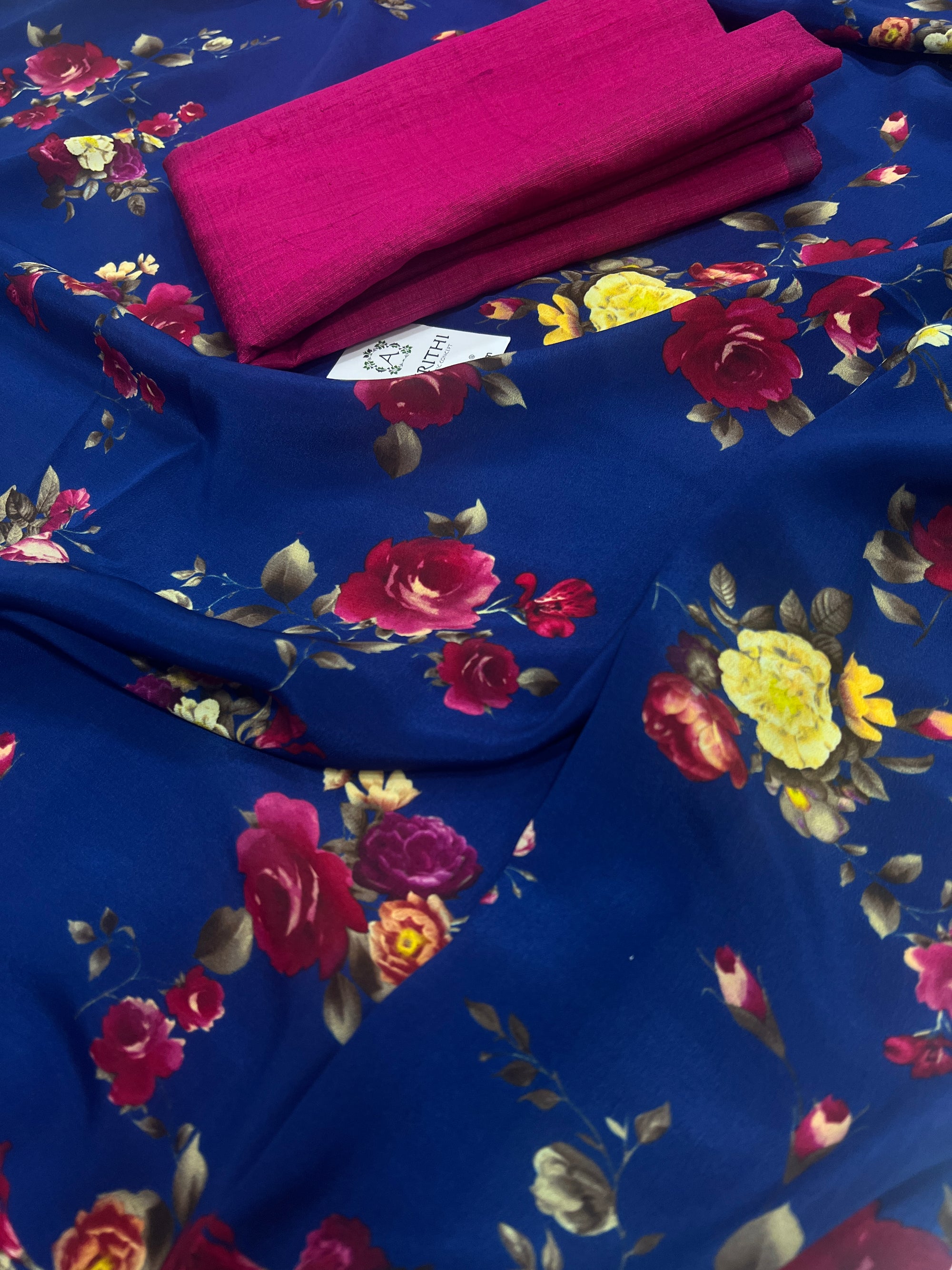 Digital printed pure silk crepe saree with blouse