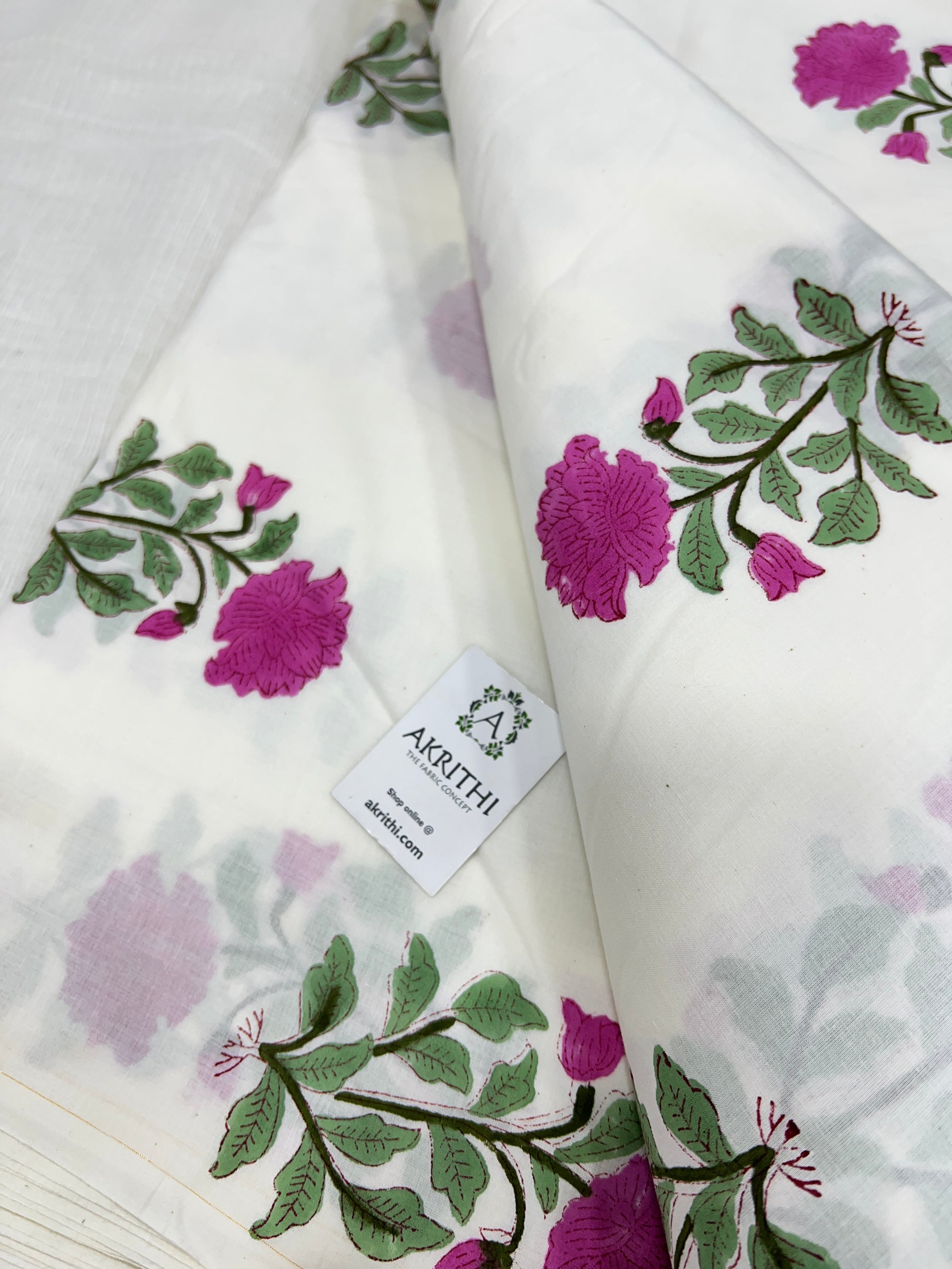 Hand block Printed pure mul cotton fabric