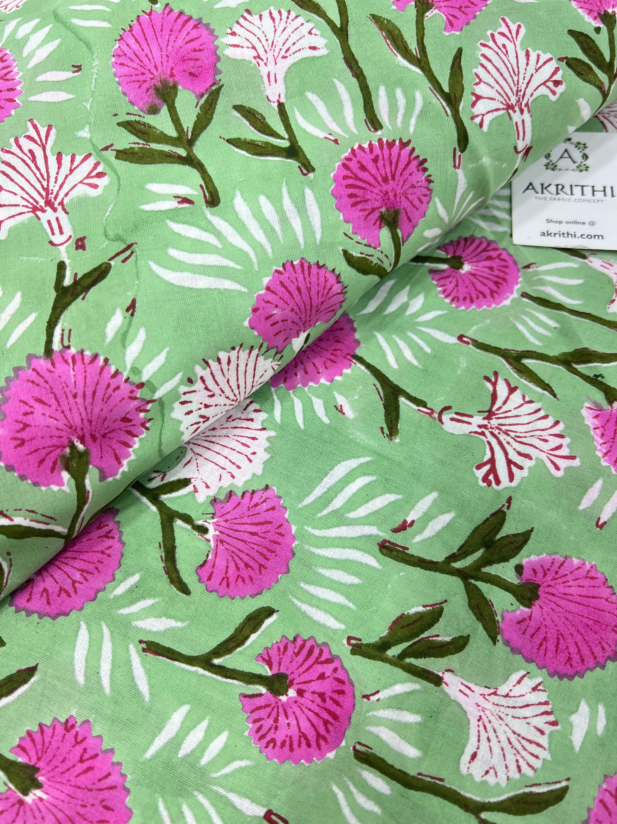 Hand block Printed pure mul cotton fabric