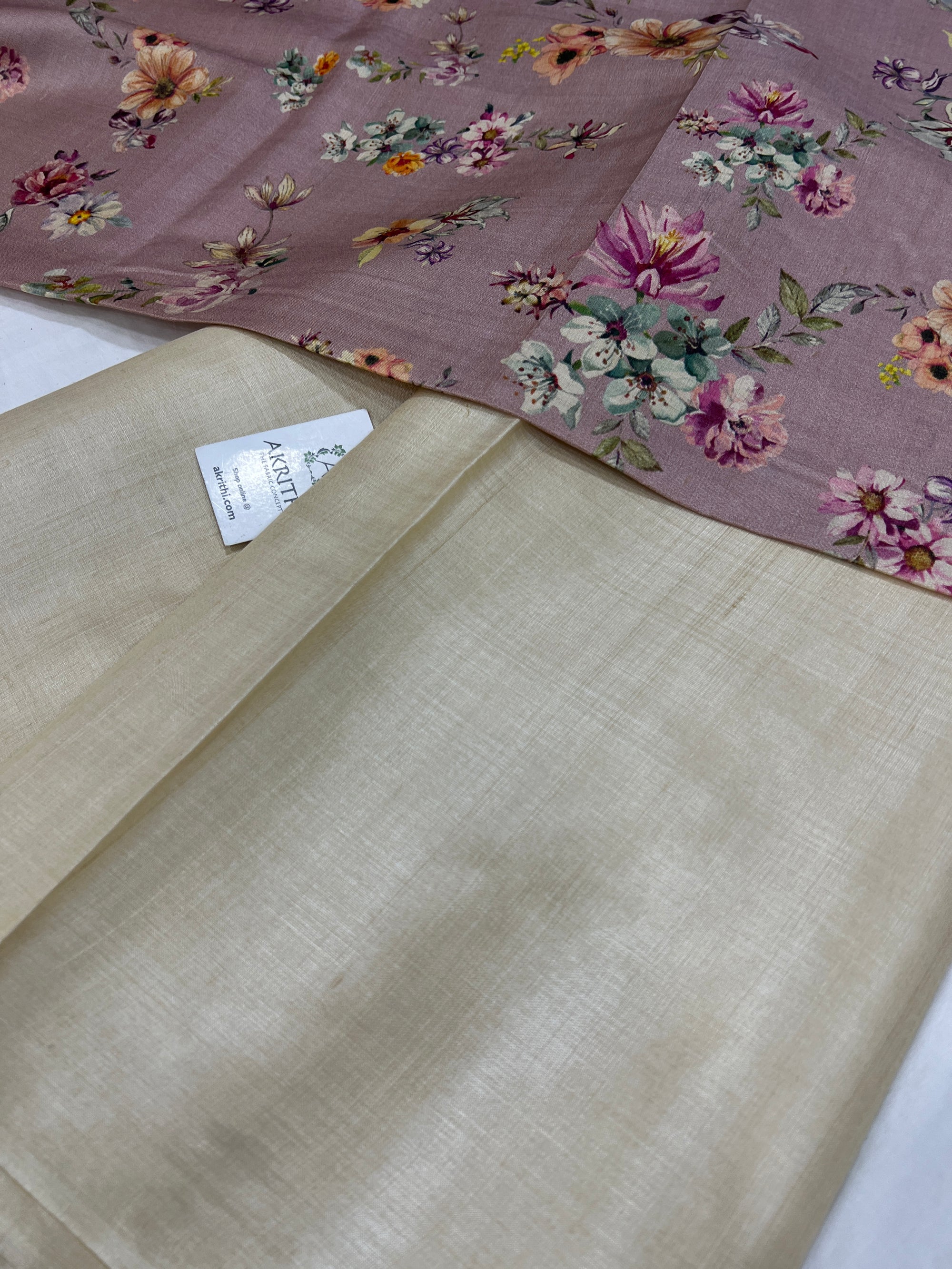 Pure tussar silk saree with printed tussar blouse