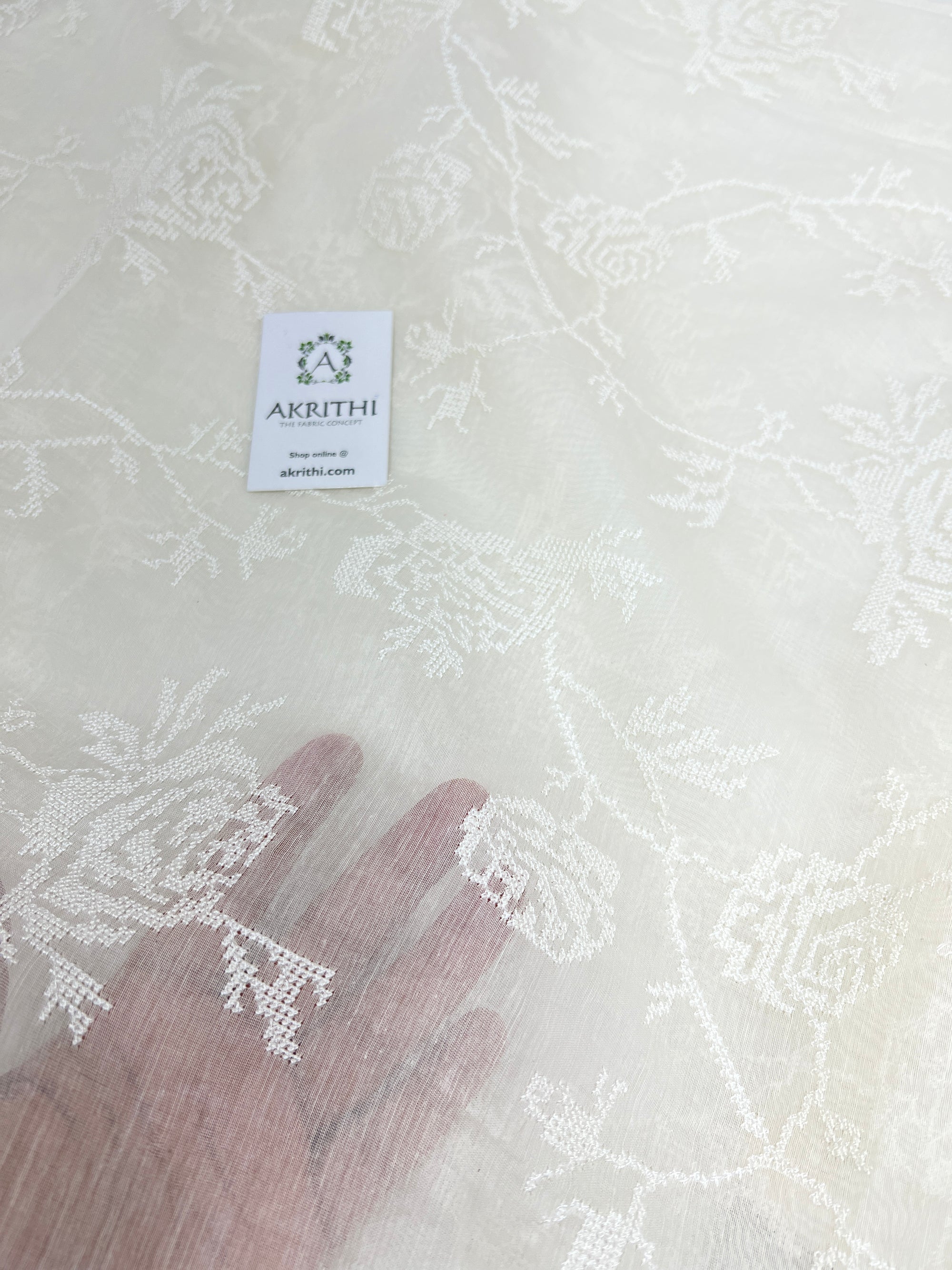 HANDLOOM MUL CHANDERI EMBROIDERED FABRIC