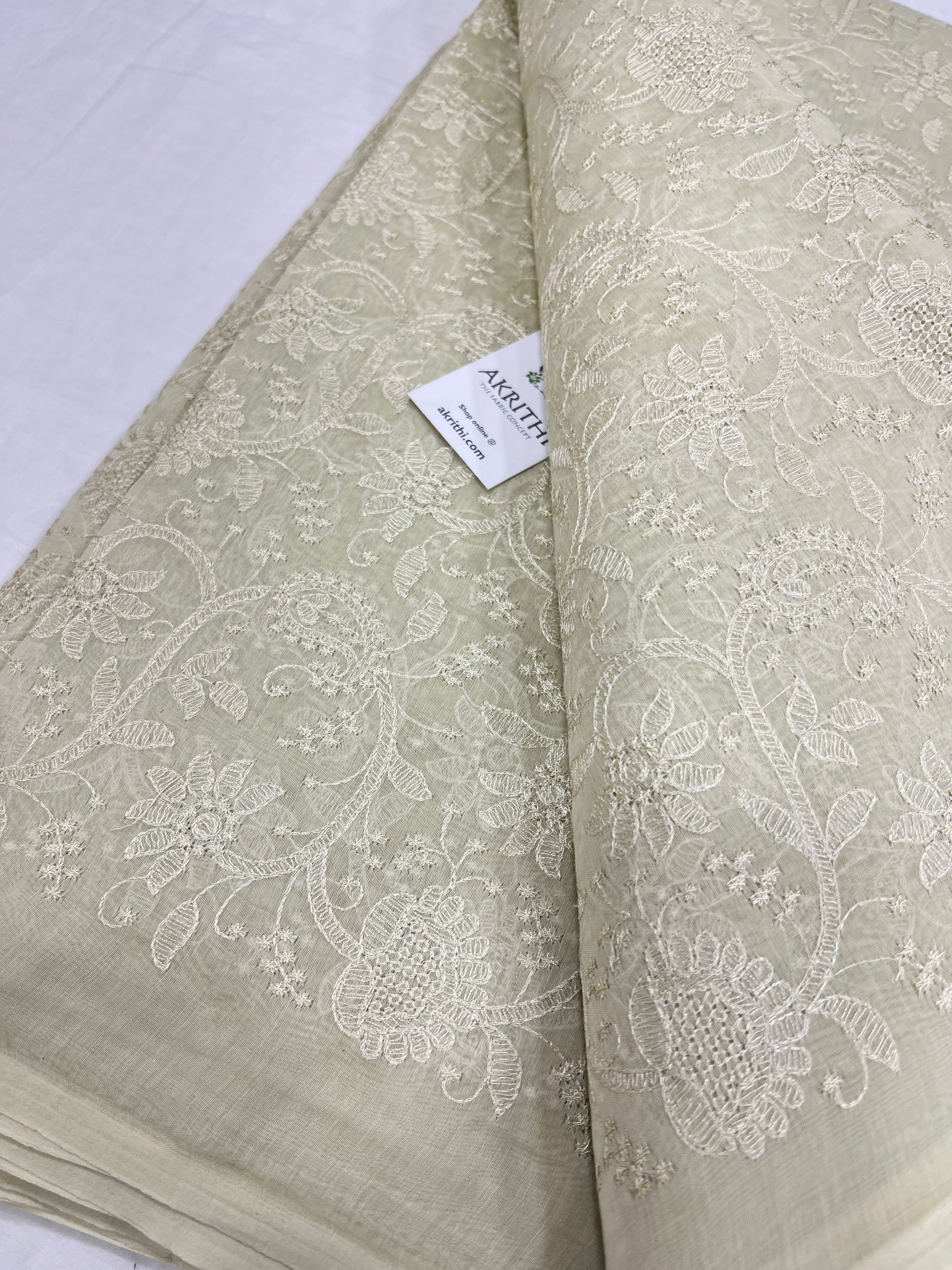 HANDLOOM MUL CHANDERI EMBROIDERED FABRIC 80 CM CUT