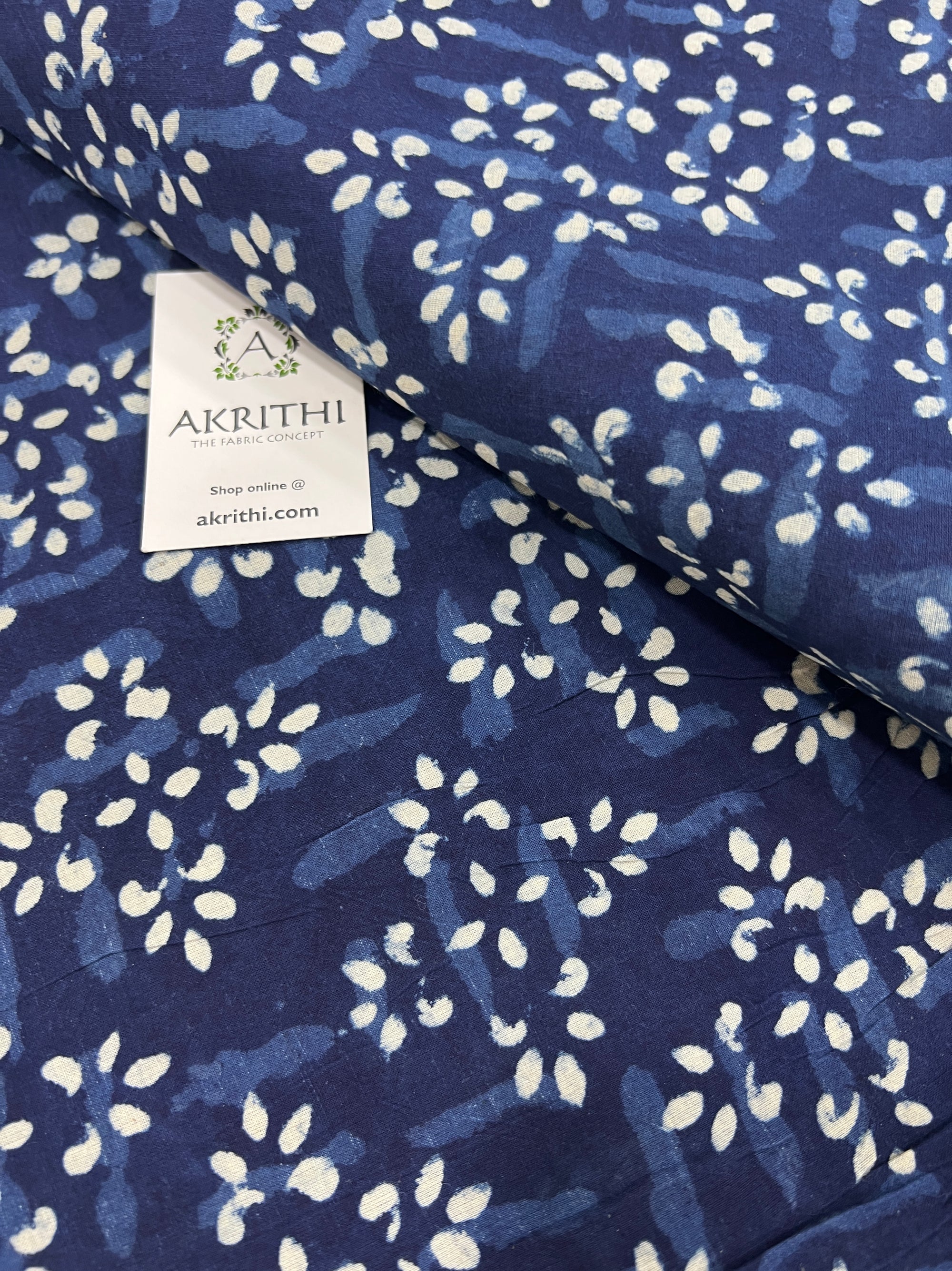 Indigo hand block pure cotton fabric