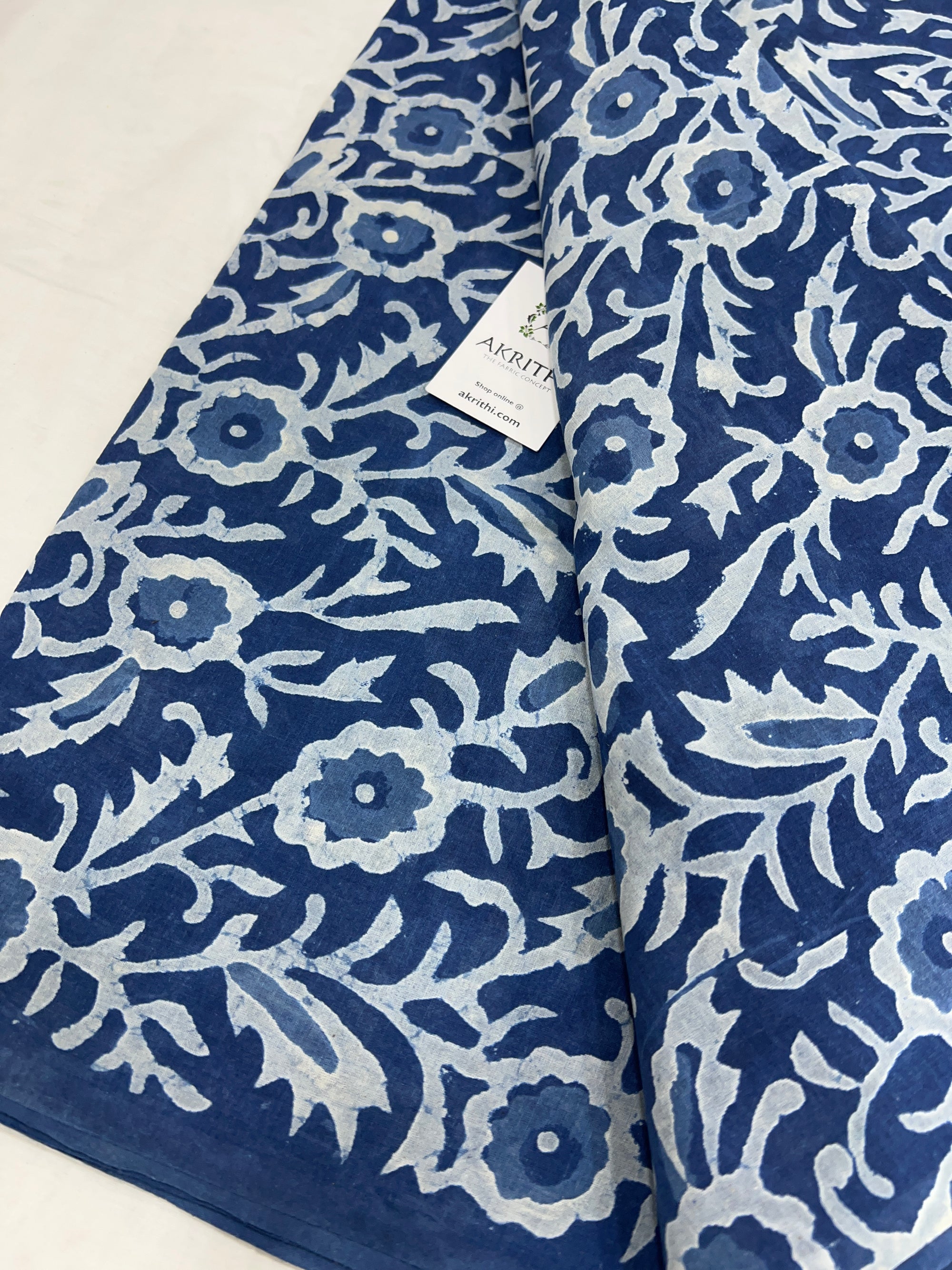 Indigo hand block pure cotton fabric