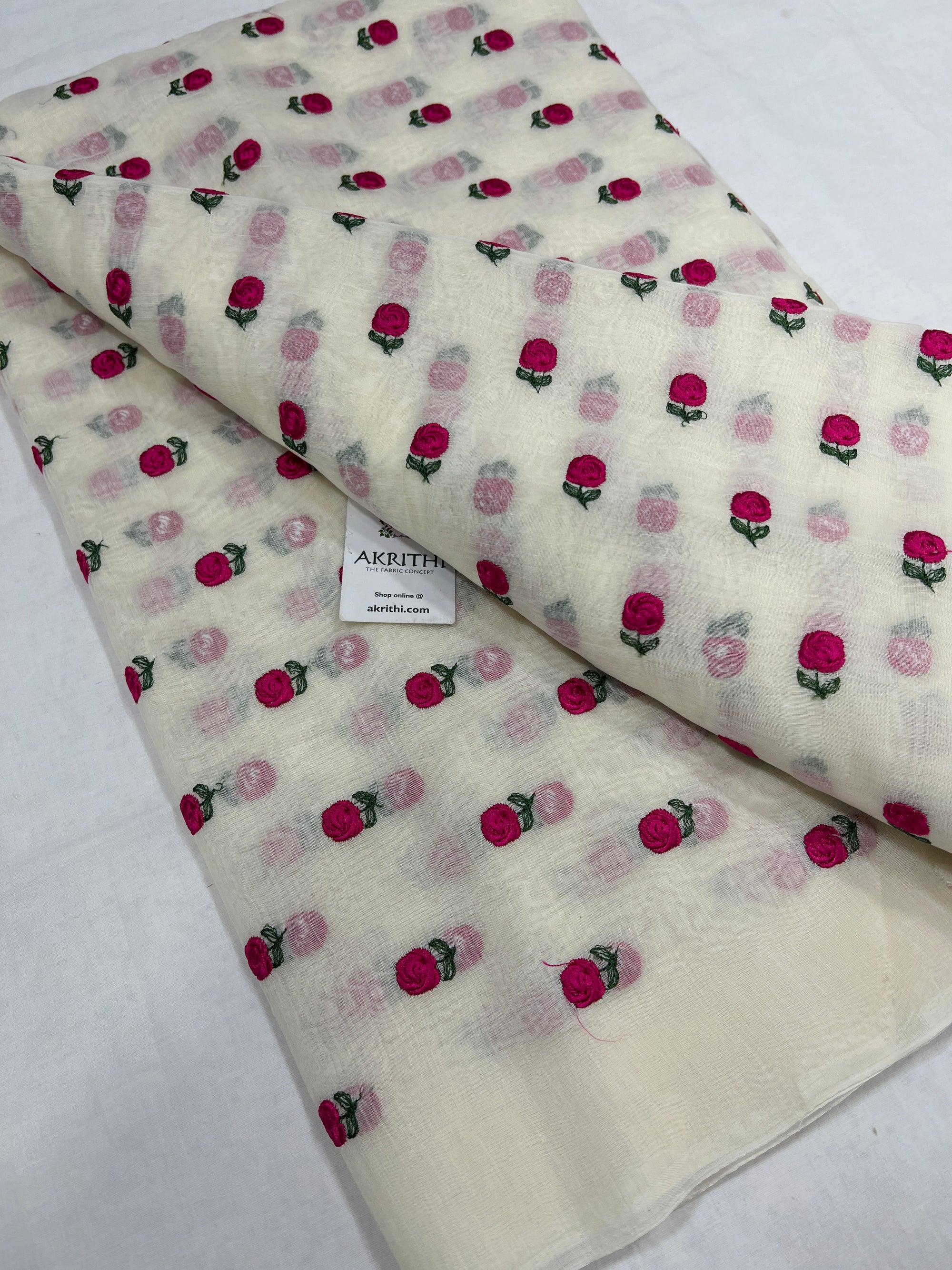 HANDLOOM MUL CHANDERI EMBROIDERED FABRIC