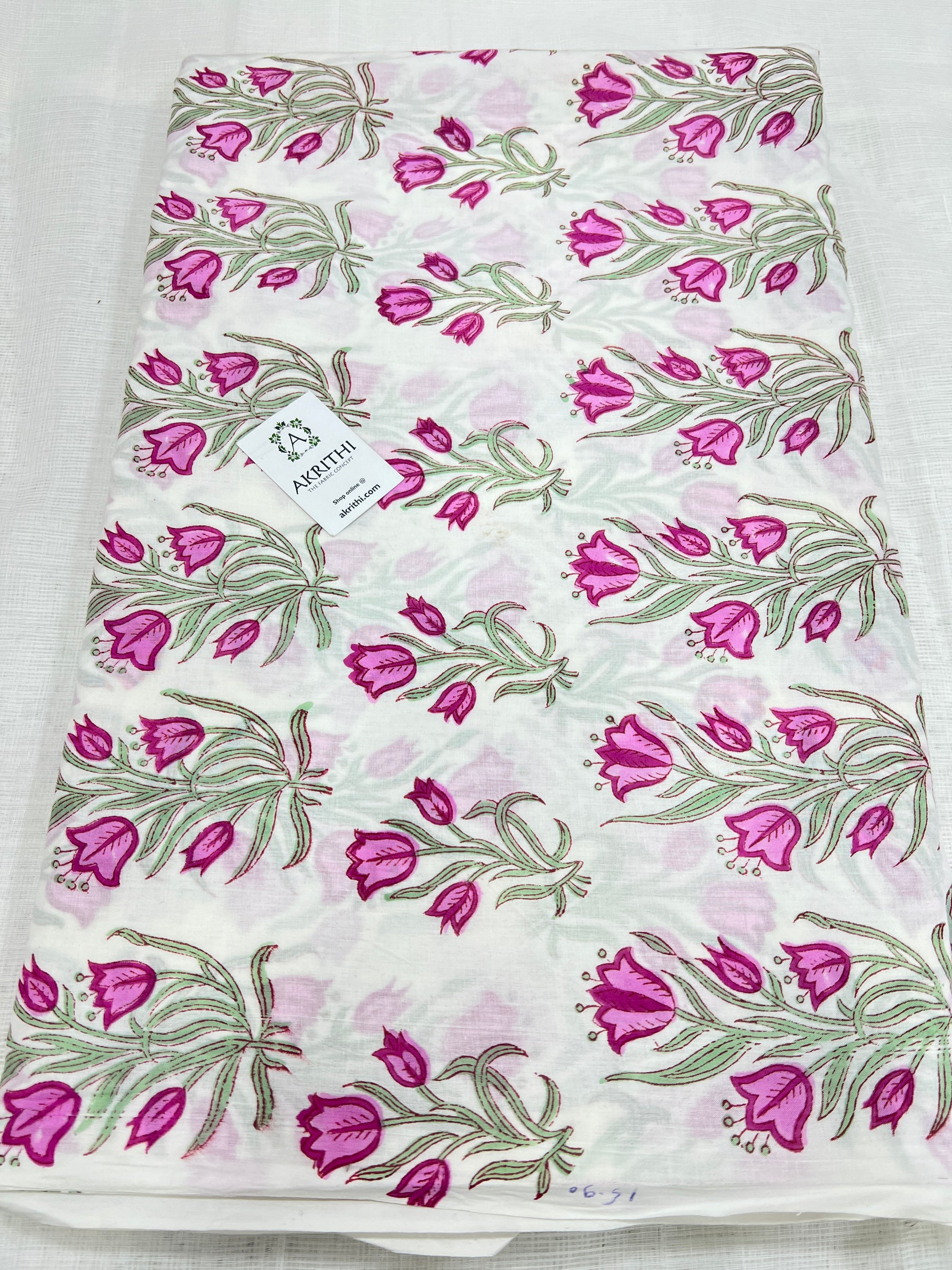 Hand block Printed pure mul cotton fabric